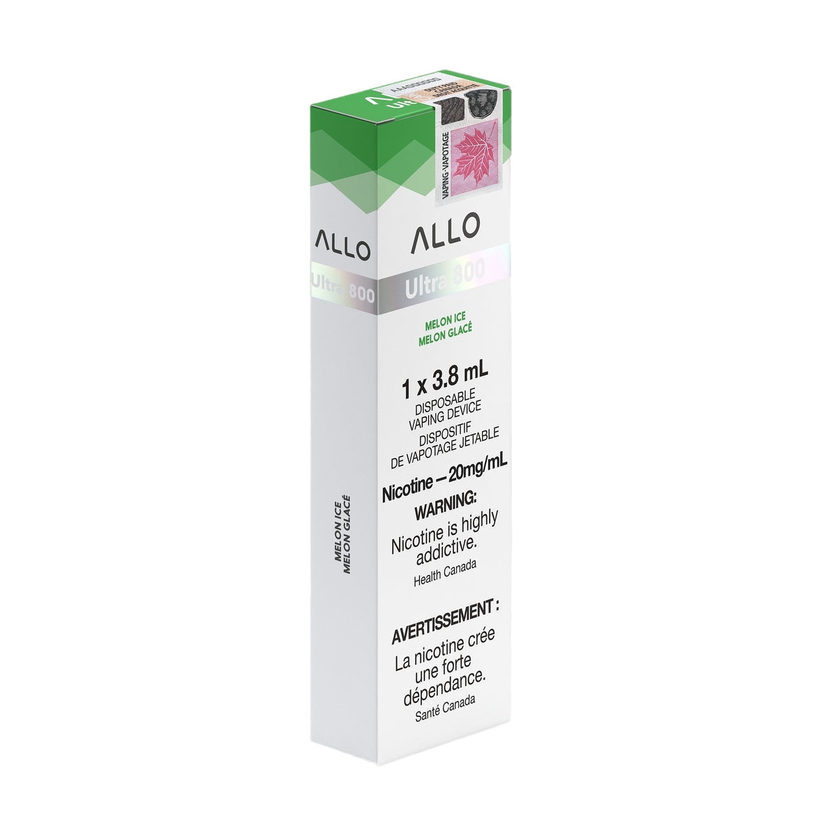 Allo ultra 800 puff disposable vape packaging 20mg nicotine flavour Melon Ice