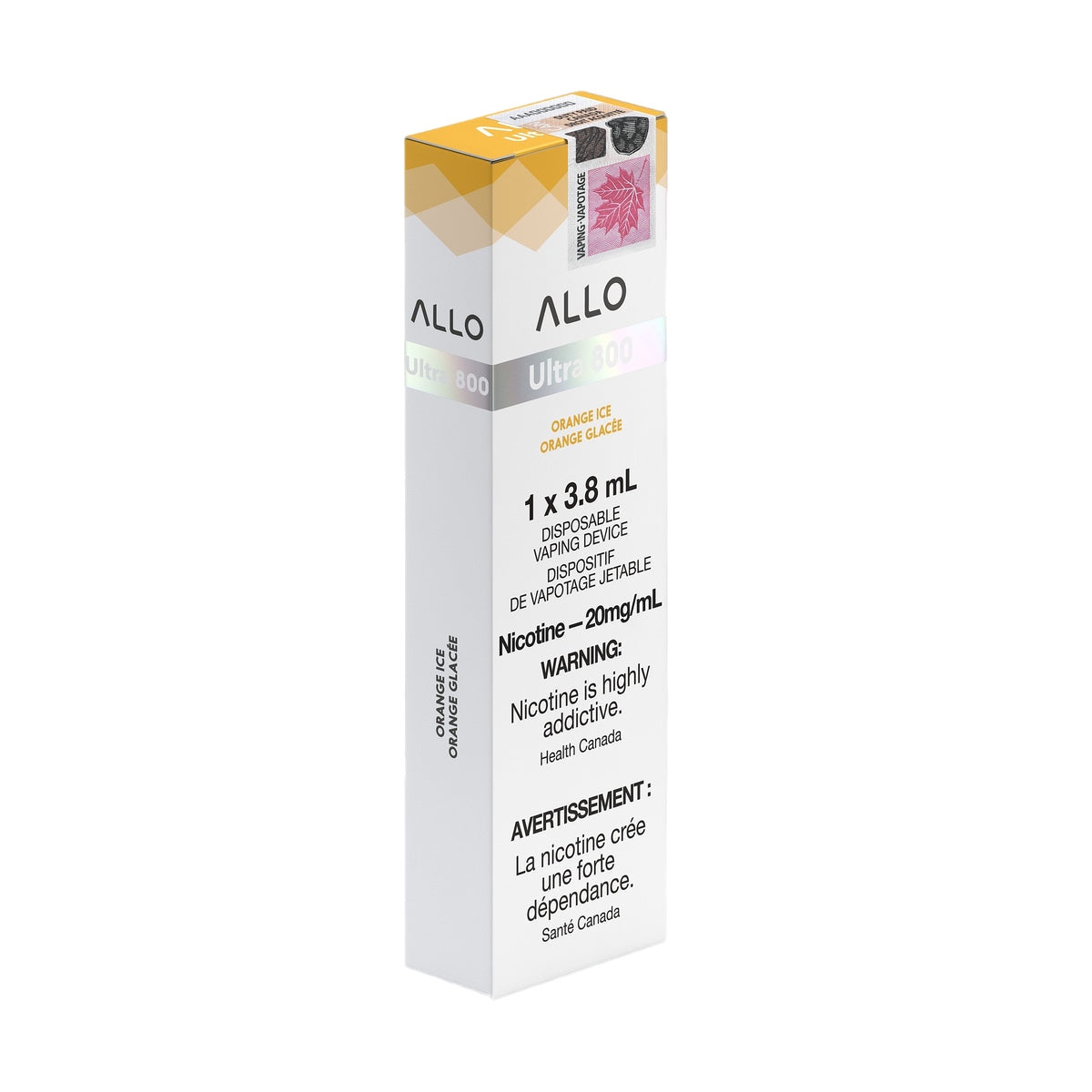 Allo ultra 800 puff disposable vape packaging 20mg nicotine flavour Orange Ice