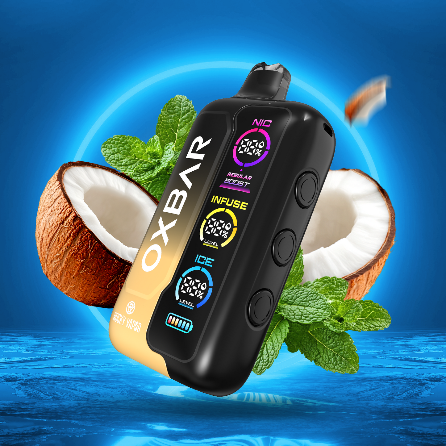 Coconut Ice ROCKY VAPOR OXBAR TRI FUSION Disposable Vape