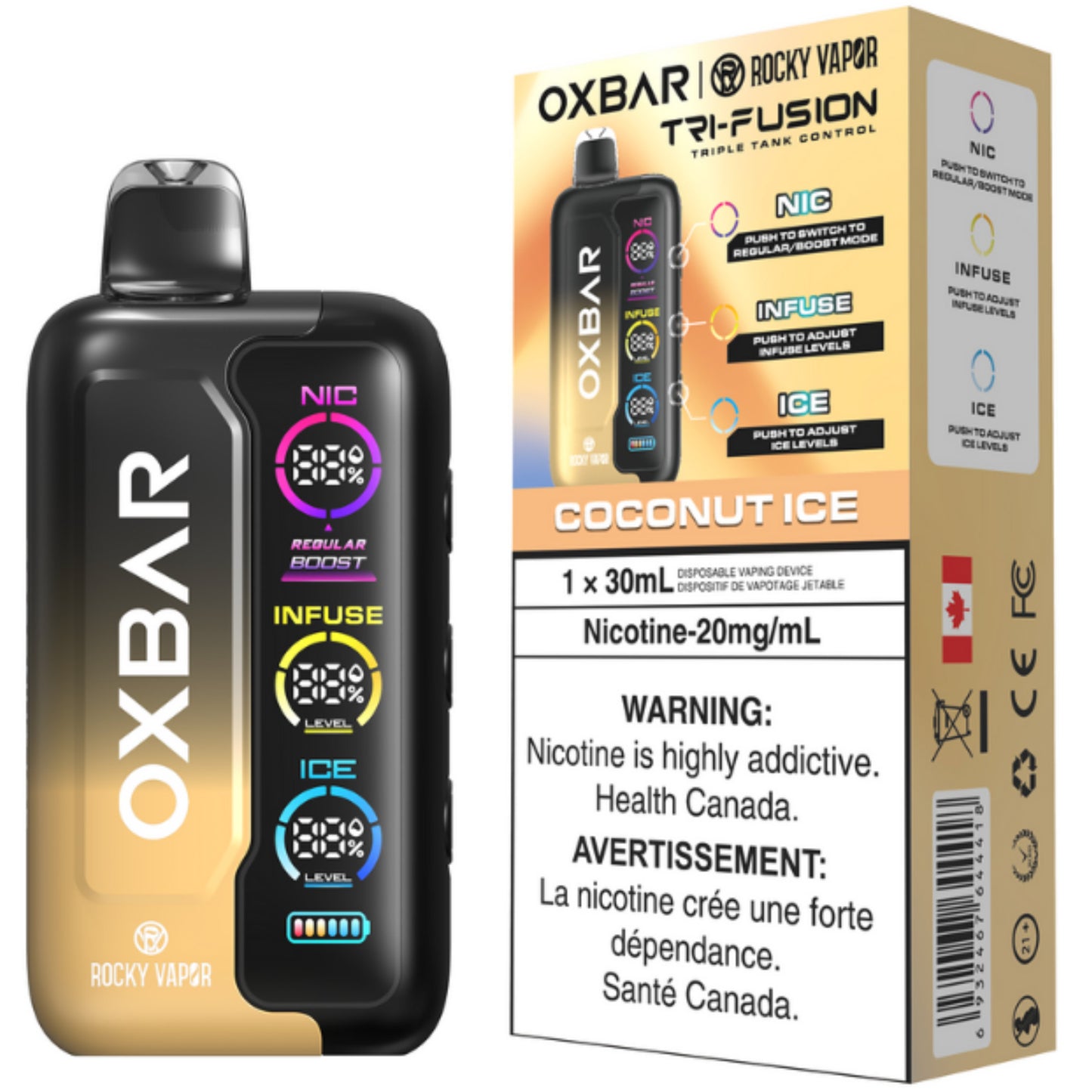 Coconut Ice ROCKY VAPOR OXBAR TRI FUSION
