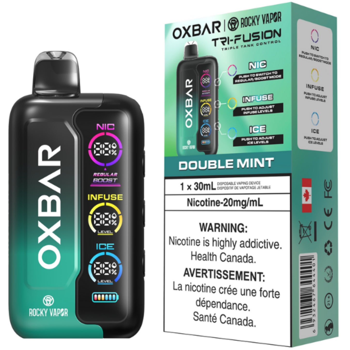 Double Mint ROCKY VAPOR OXBAR TRI FUSION