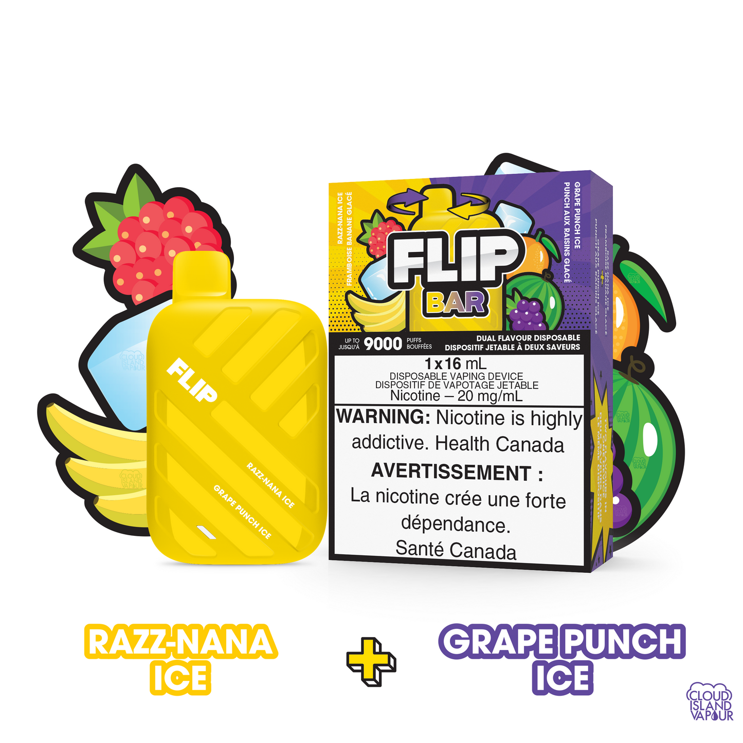 FLIPBAR 9000 2-in-1 Dual Flavour Disposable Vape flavour Razz Nana Ice plus Grape Punch Ice