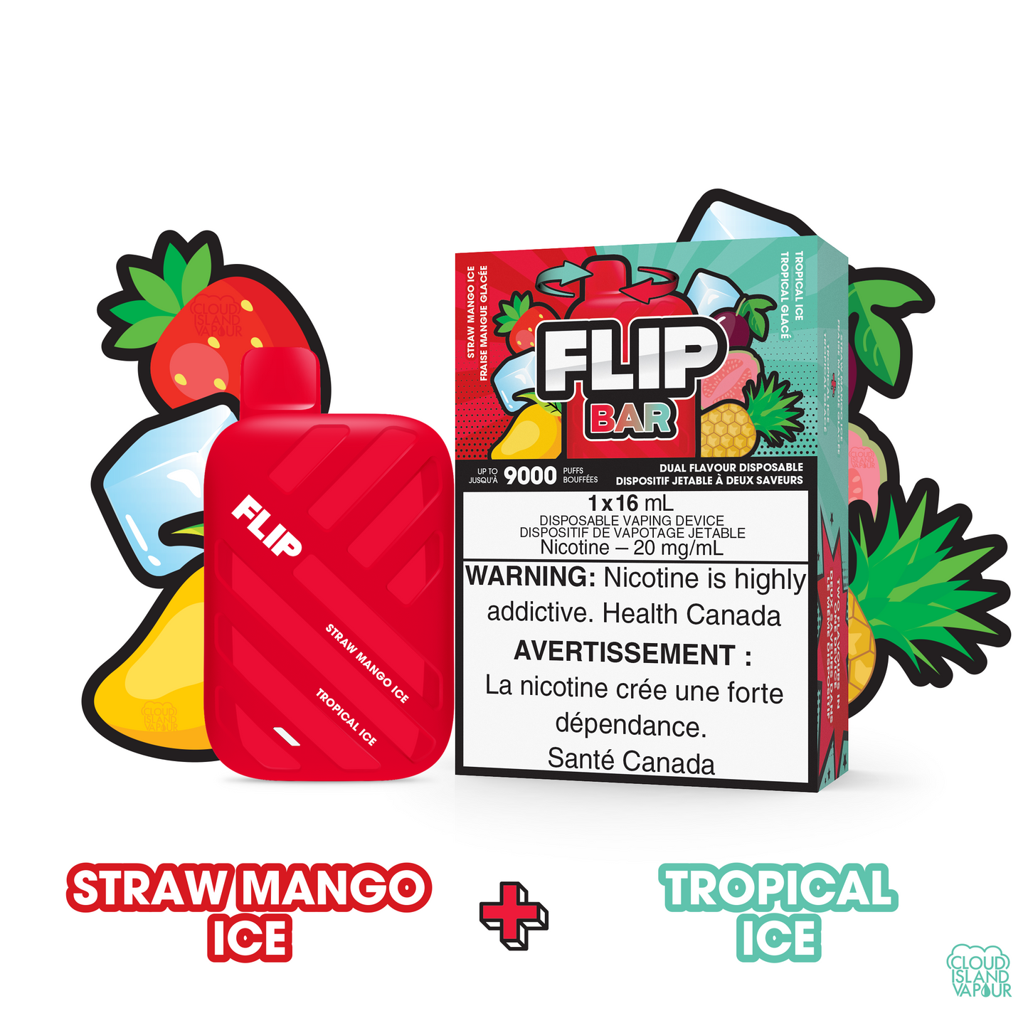FLIPBAR 9000 2-in-1 Dual Flavour Disposable Vape flavour Straw Mango Ice plus Tropical Ice