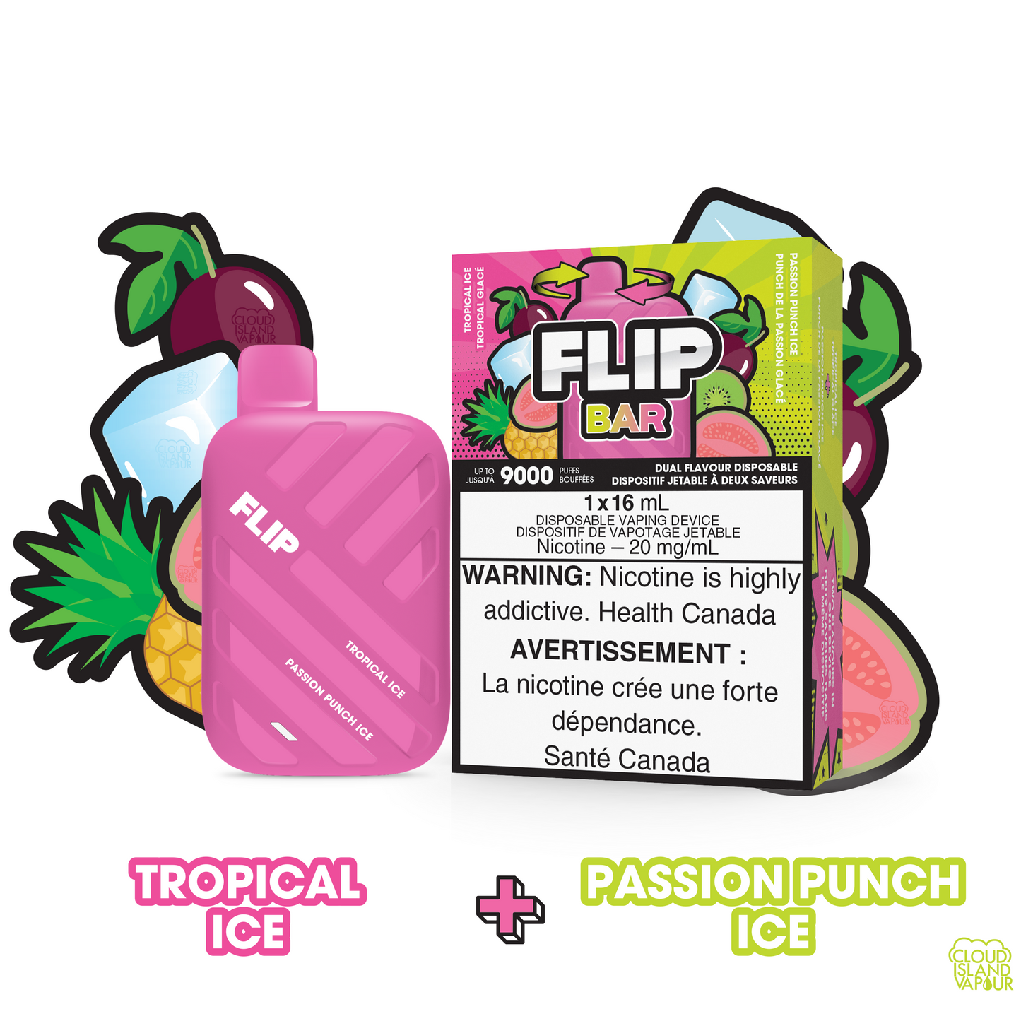 FLIPBAR 9000 2-in-1 Dual Flavour Disposable Vape flavour Tropical Ice plus Passion Punch Ice