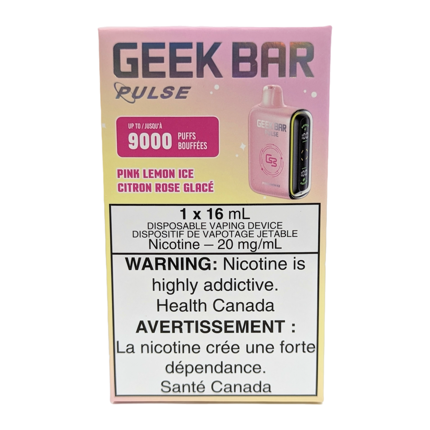 GEEK BAR Pulse 9000 Disposable Vape packaging in the flavour Pink Lemon Ice