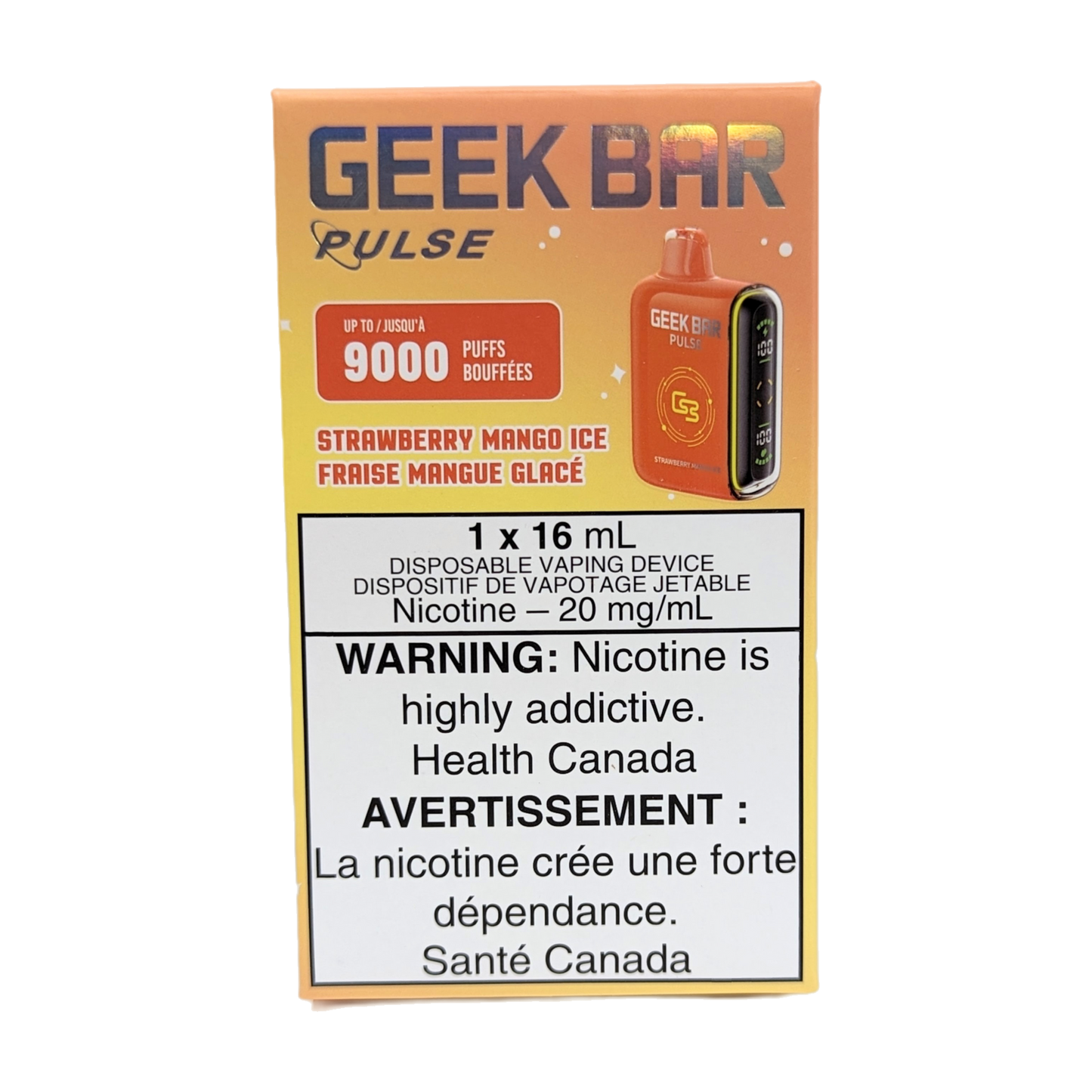 GEEK BAR Pulse 9000 Disposable Vape packaging in the flavour Strawberry Mango Ice