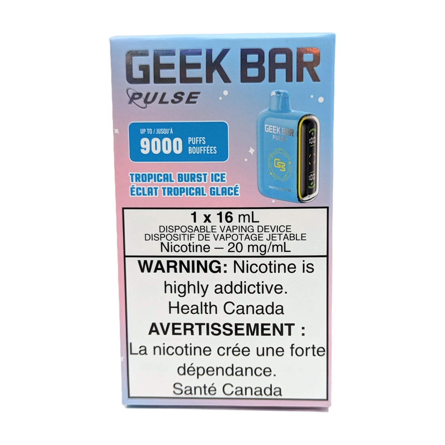 GEEK BAR Pulse 9000 Disposable Vape packaging in the flavour Tropical Burst Ice