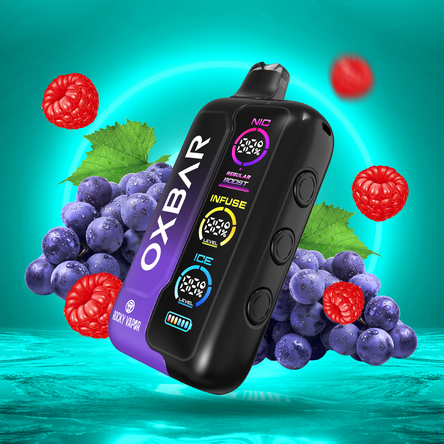 Grape Raspberry ROCKY VAPOR OXBAR TRI FUSION Disposable Vape
