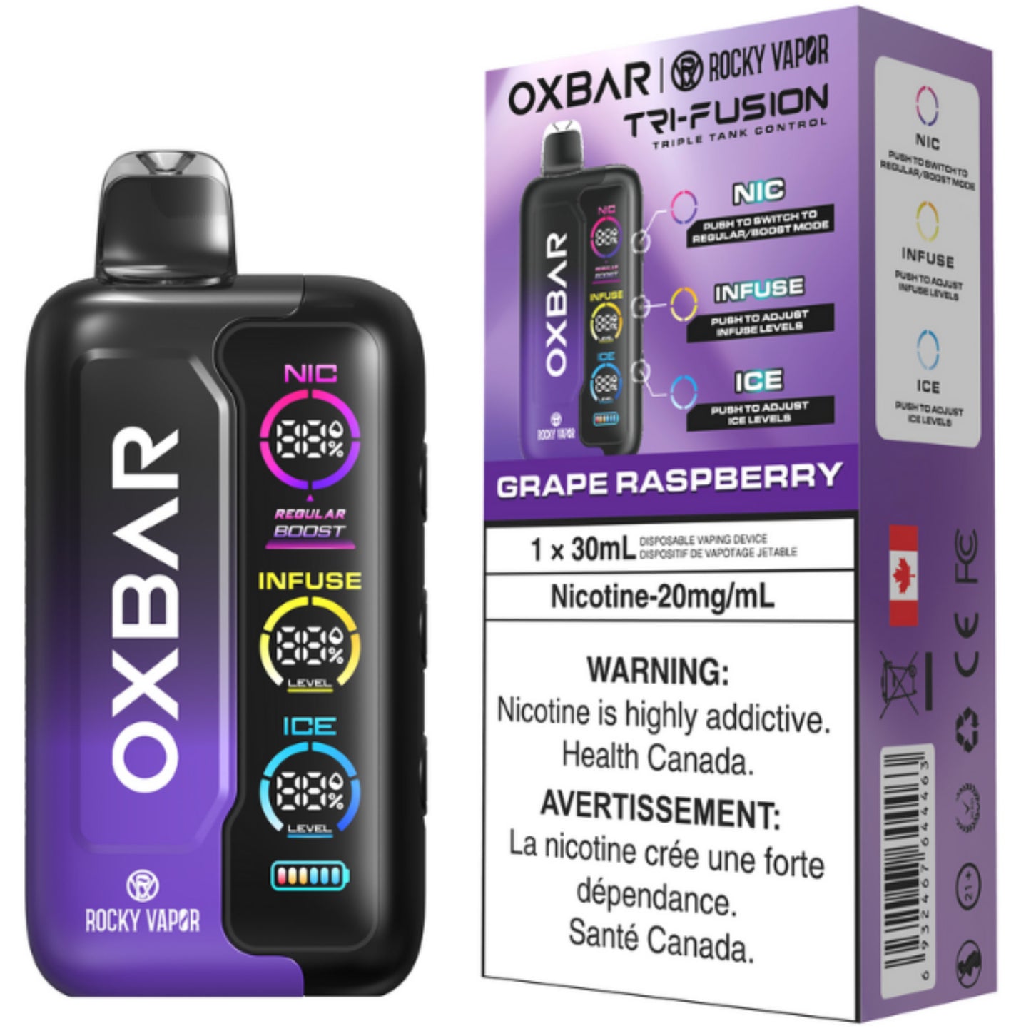 Grape Raspberry ROCKY VAPOR OXBAR TRI FUSION