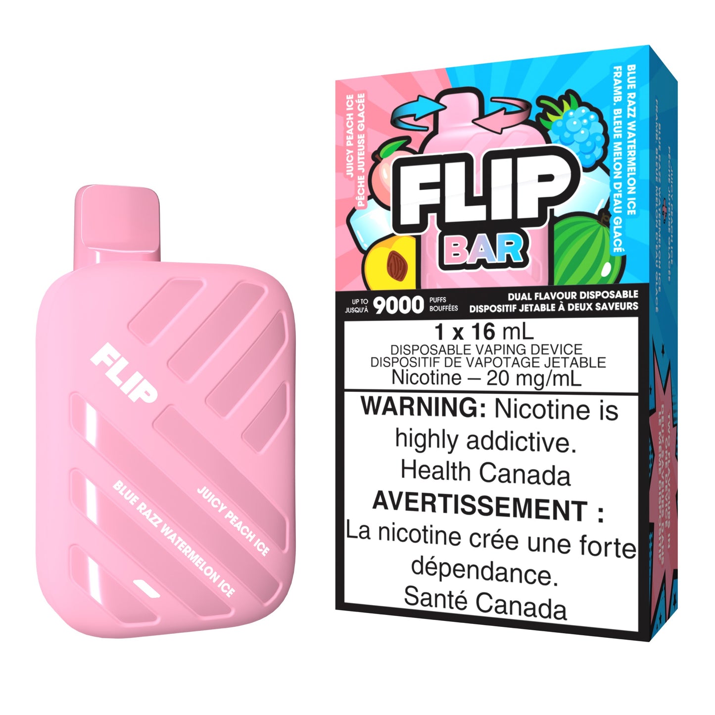 Flip Bar Disposable Vape flavour Juicy Peach Ice & Blue Razz Watermelon Ice