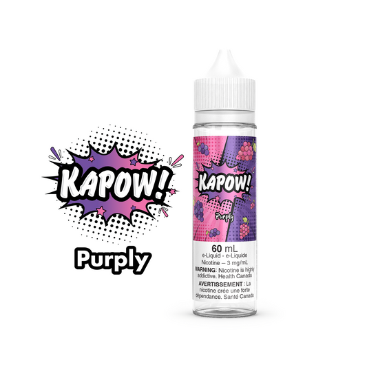 Kapow E-Liquid 60ml bottle in the flavour Purply