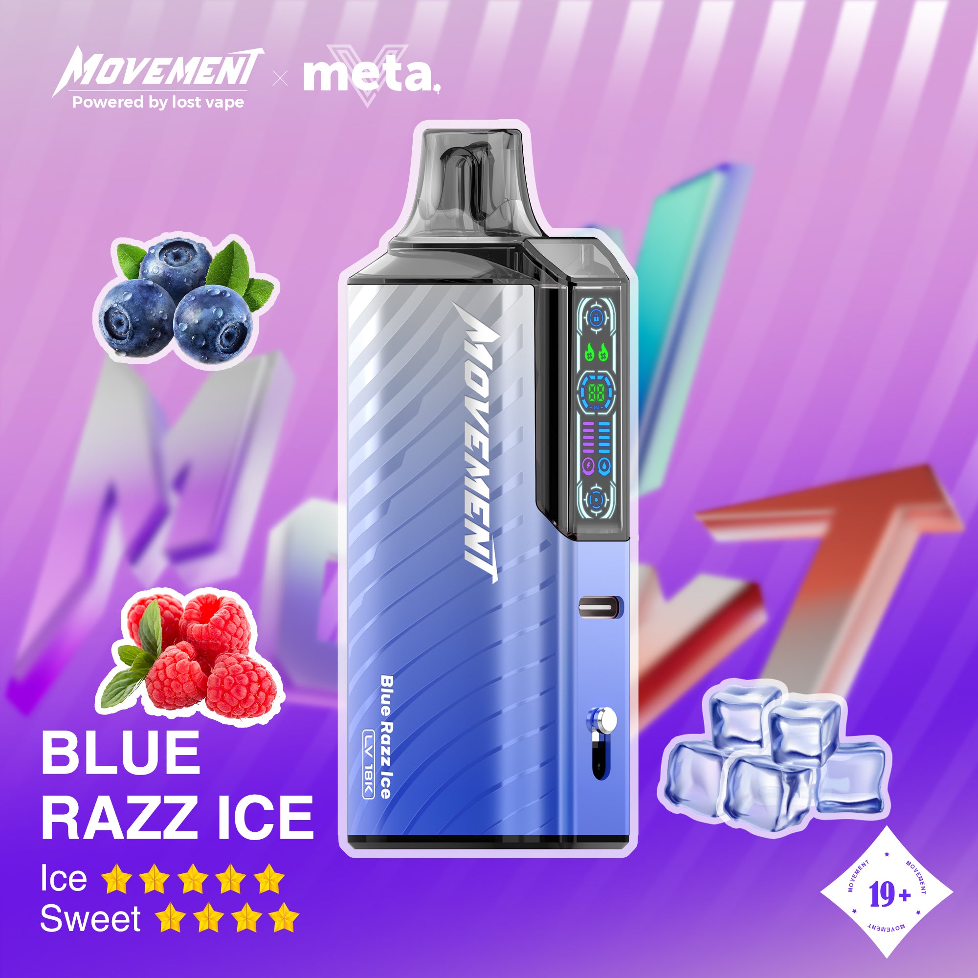 Lost Vape Movement LV 18K Disposable Vape - Blue Razz Ice Cloud Island Vapour Lost Vape Movement LV 18K Disposable Vape - Blue Razz Ice Cloud Island Vapour