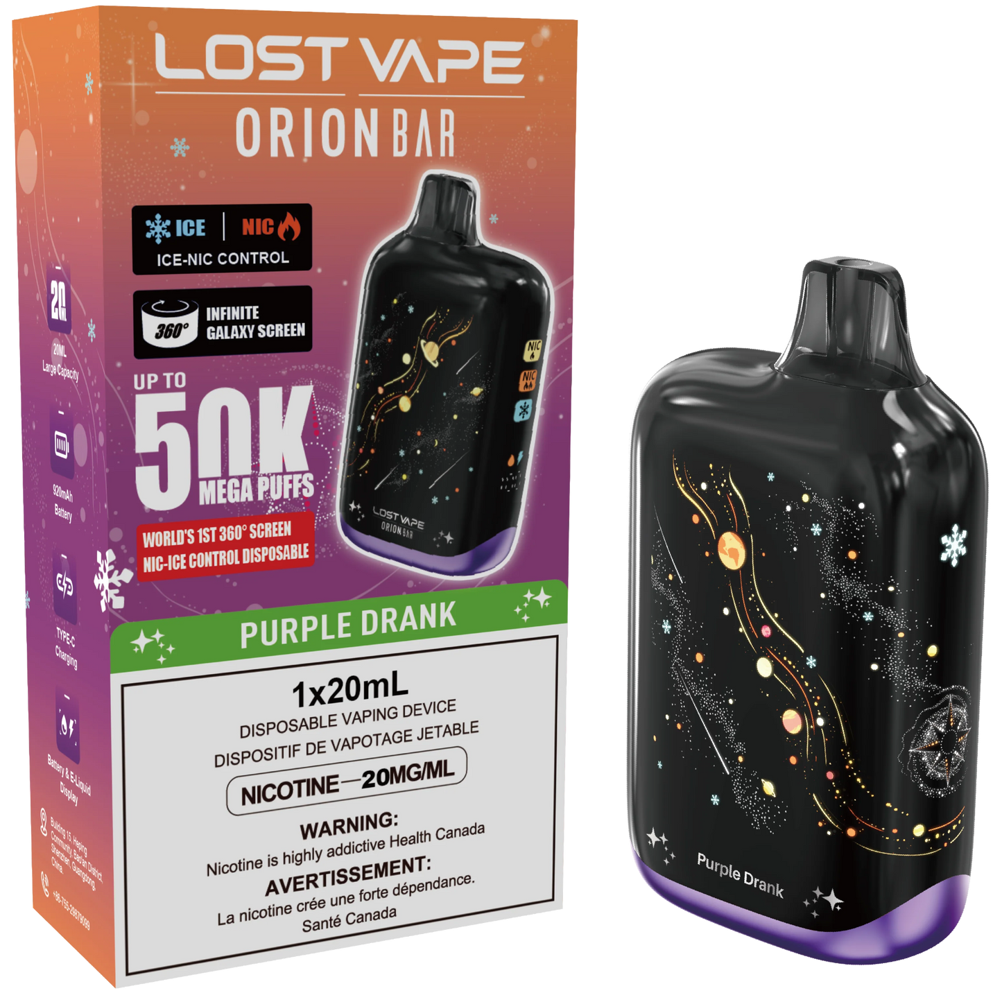Lost Vape Orion Bar 50K Disposable Vape Purple Drank