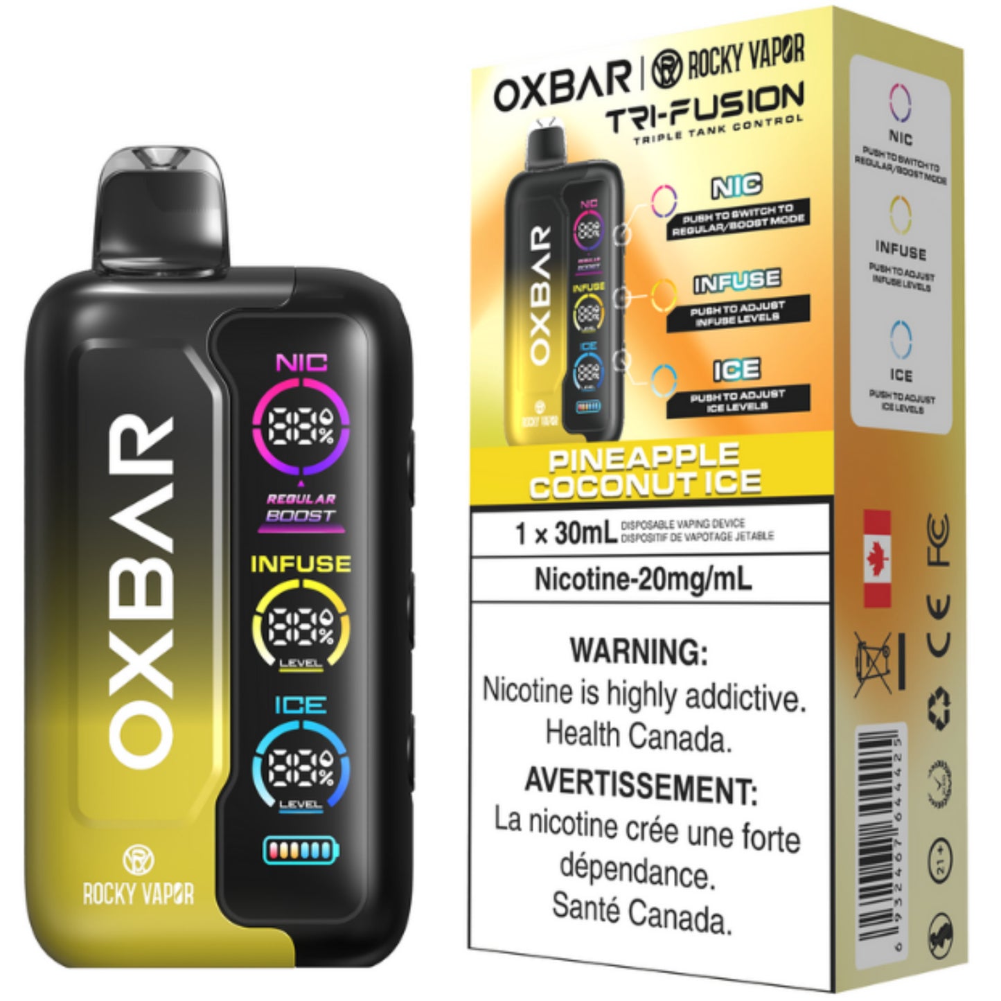 Pineapple Coconut Ice ROCKY VAPOR OXBAR TRI FUSION