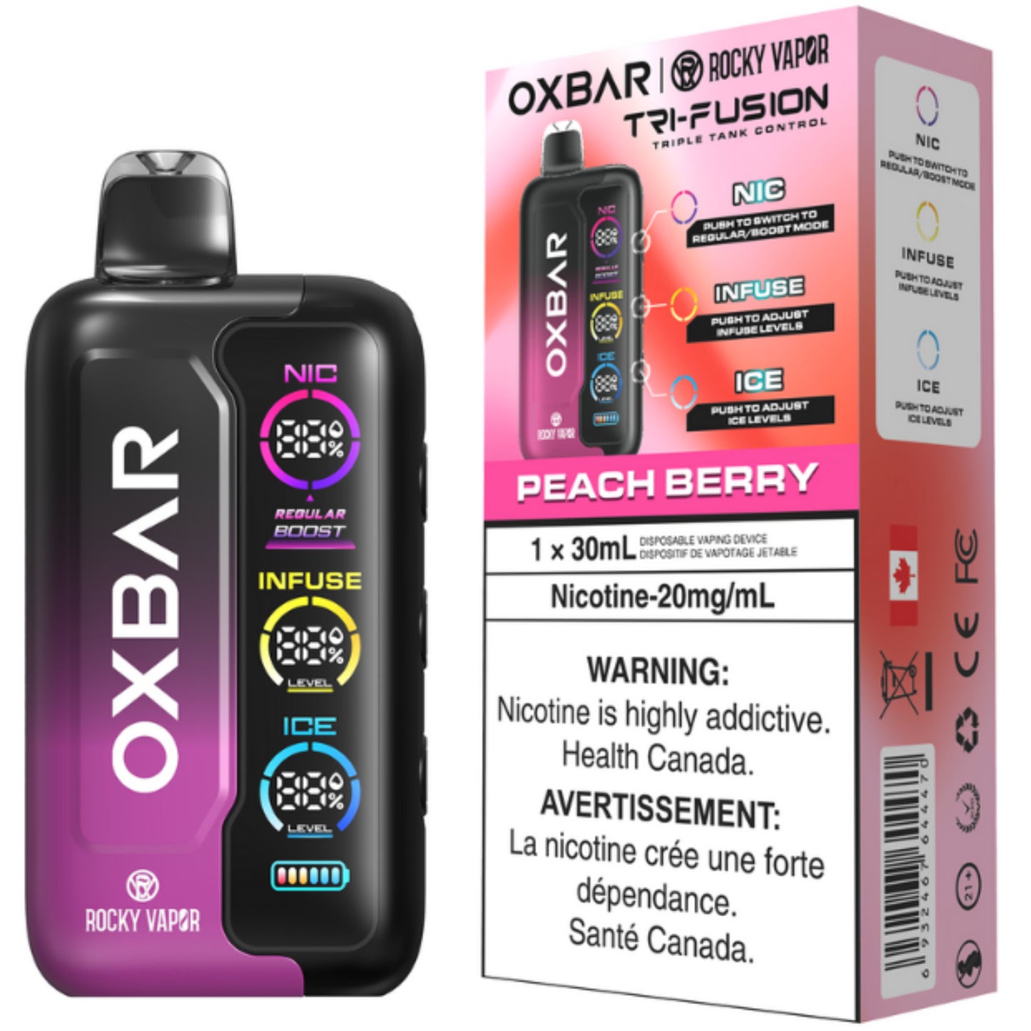 Peach Berry ROCKY VAPOR OXBAR TRI FUSION