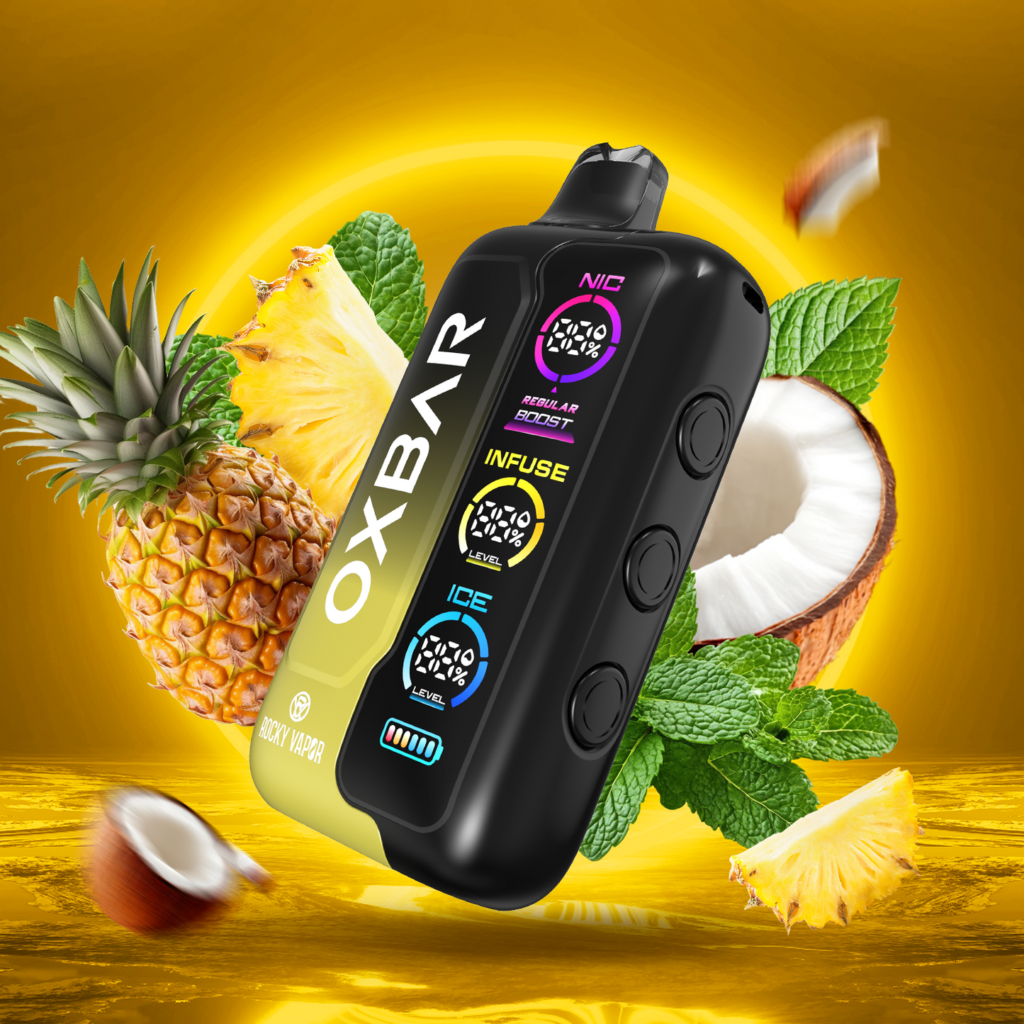 Pineapple Coconut Ice ROCKY VAPOR OXBAR TRI FUSION Disposable Vape