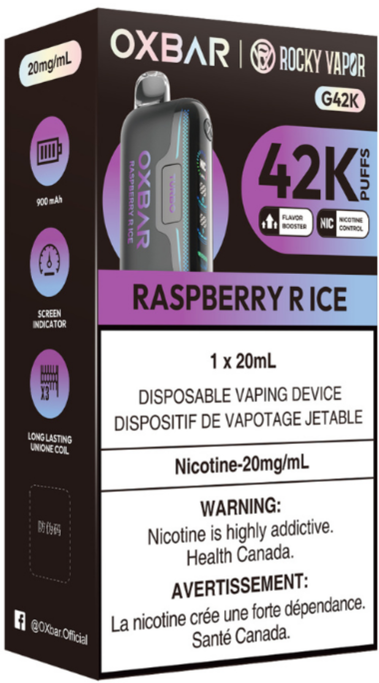 ROCKY VAPOR OXBAR G42K Disposable Raspberry R Ice