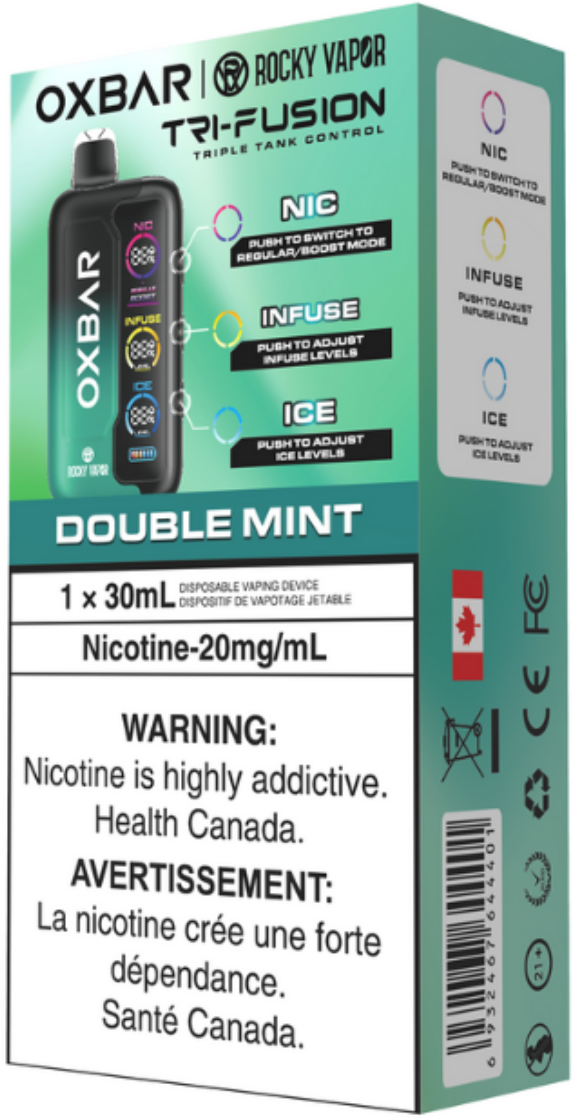 ROCKY VAPOR OXBAR TRI FUSION Disposable Double Mint