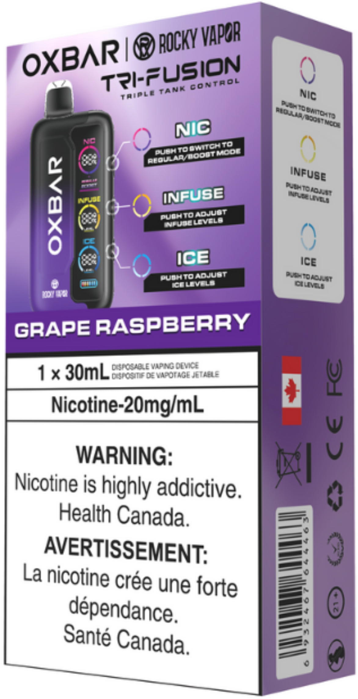 ROCKY VAPOR OXBAR TRI FUSION Disposable Grape Raspberry