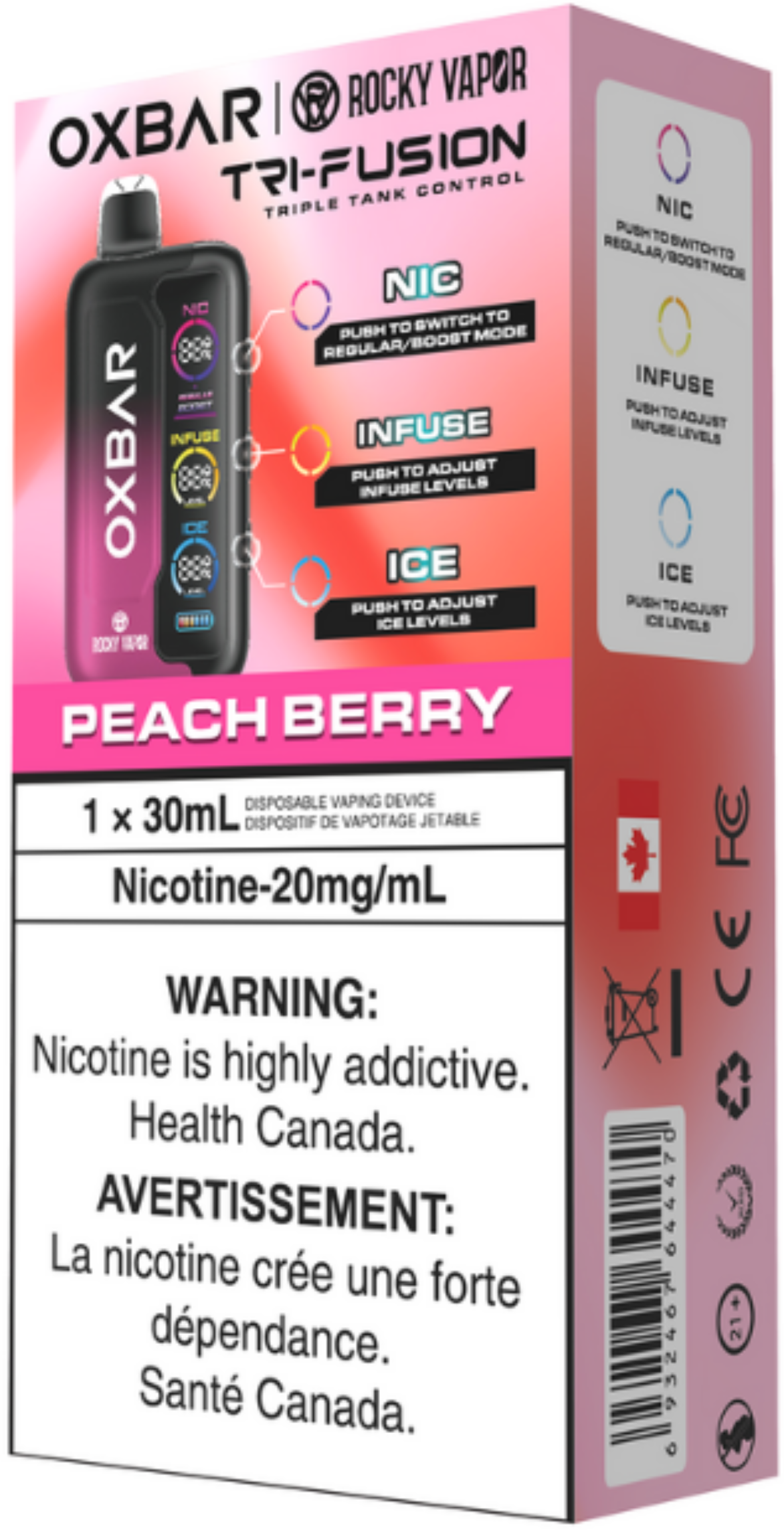 ROCKY VAPOR OXBAR TRI FUSION Disposable Peach Berry
