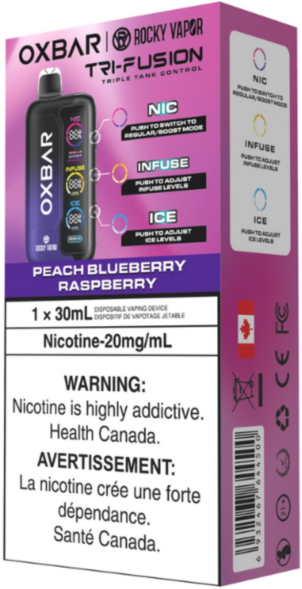 ROCKY VAPOR OXBAR TRI FUSION Disposable Peach Blueberry Raspberry