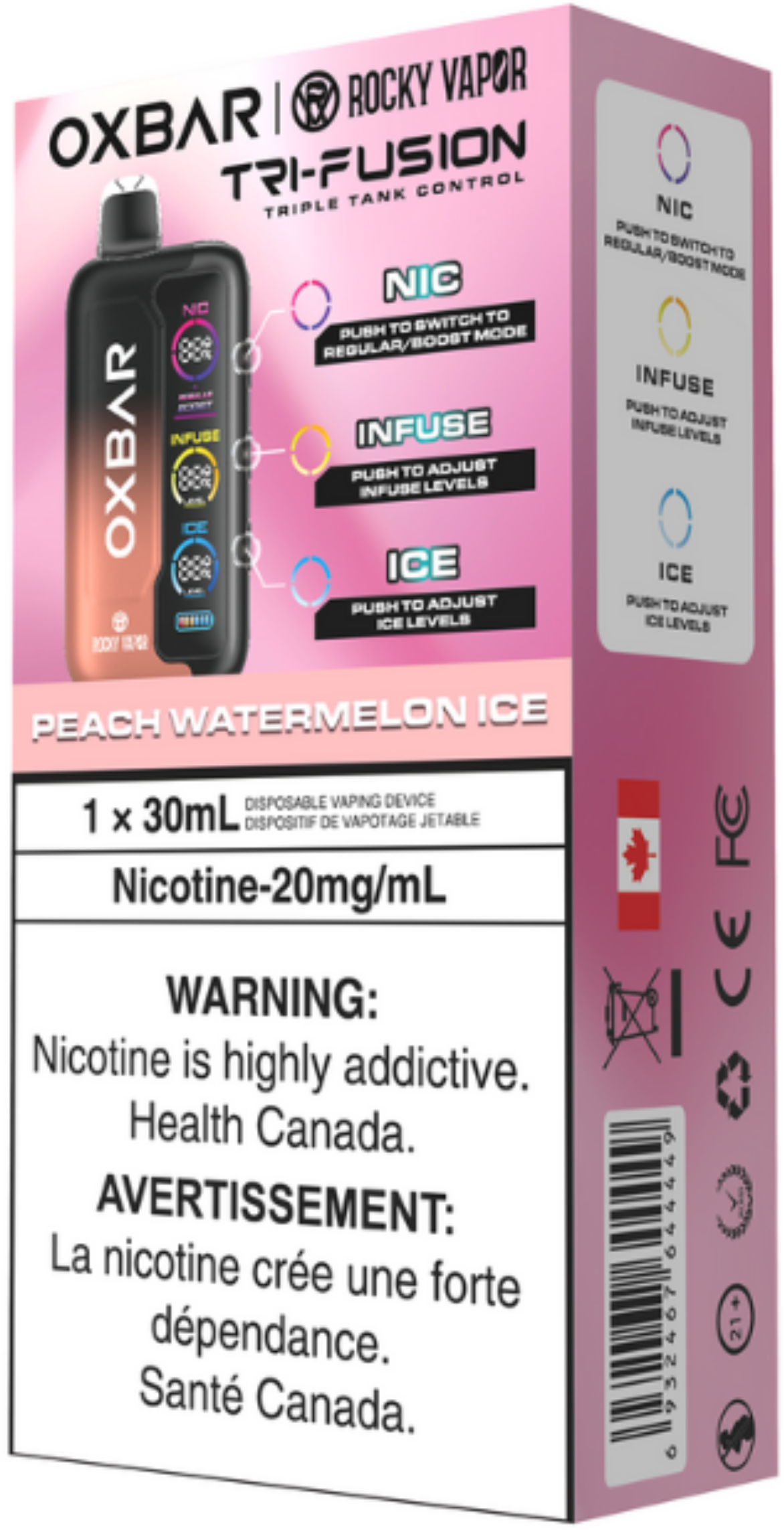 ROCKY VAPOR OXBAR TRI FUSION Disposable Peach Watermelon Ice