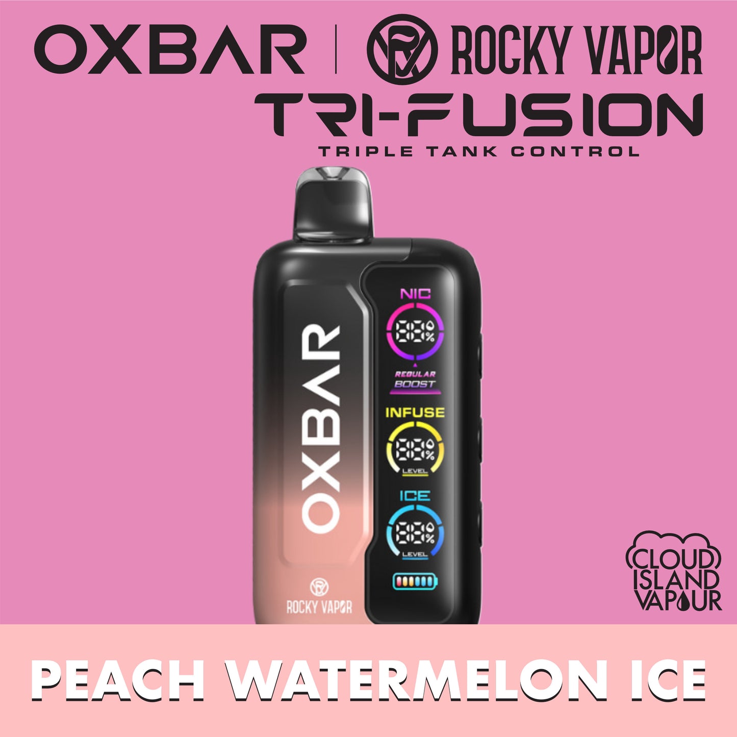 ROCKY VAPOR OXBAR TRI FUSION Peach Watermelon Ice