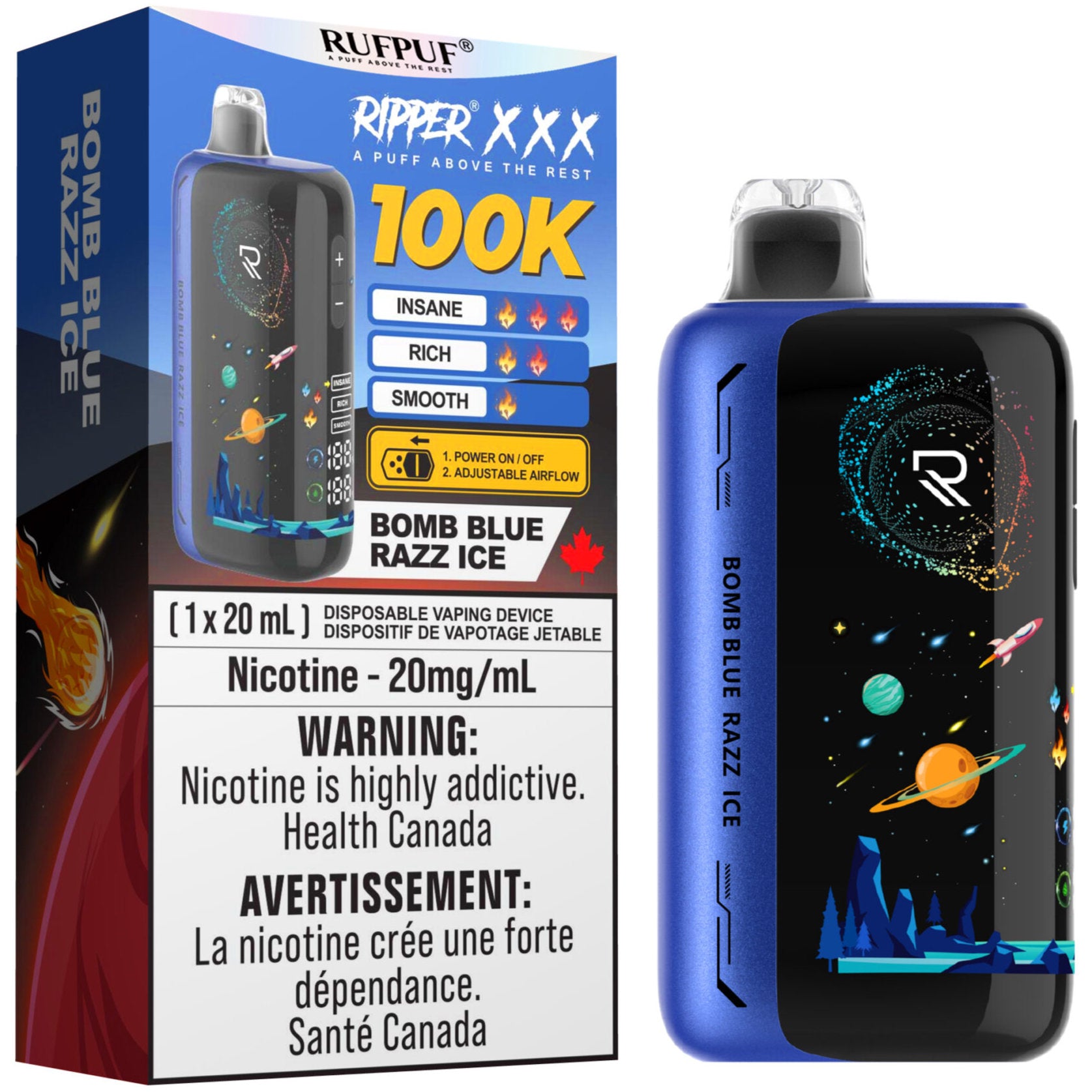 RUFPUF RIPPER XXX 100K Disposable Vape - Bomb Blue Razz Ice Cloud Island Vapour RUFPUF RIPPER XXX 100K Disposable Vape - Bomb Blue Razz Ice Cloud Island Vapour