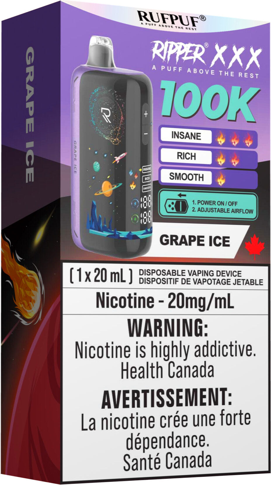 RUFPUF RIPPER XXX 100K Disposable Vape Grape Ice