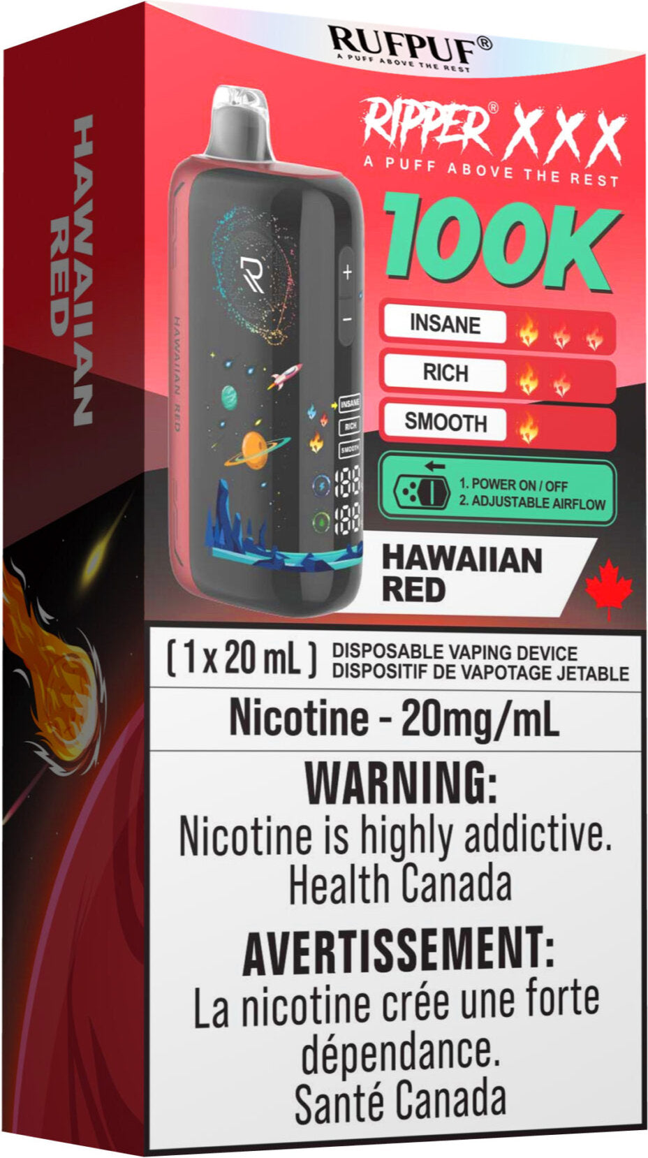 RUFPUF RIPPER XXX 100K Disposable Vape Hawaiian Red