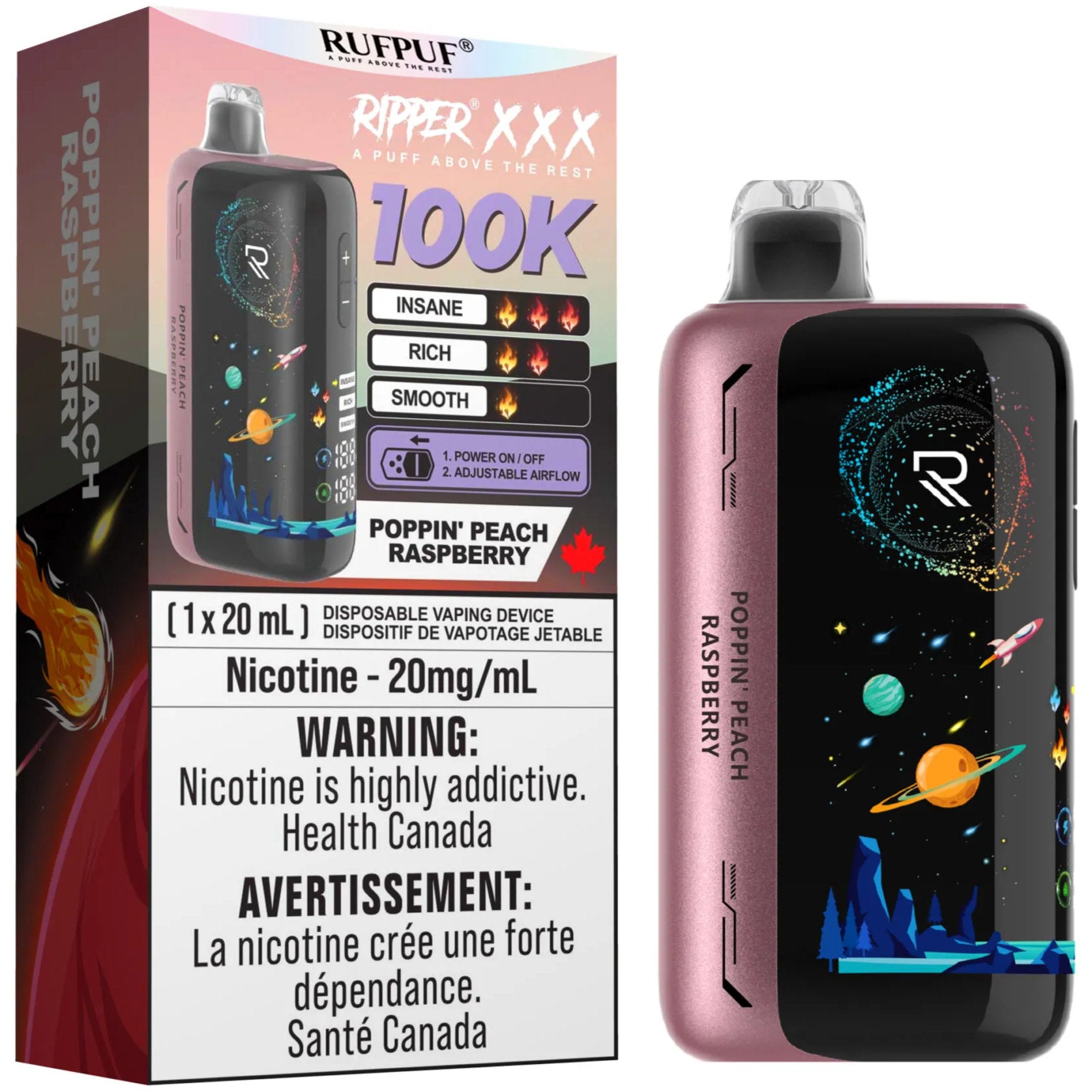 RUFPUF RIPPER XXX 100K Disposable Vape - Poppin' Peach Raspberry Cloud Island Vapour RUFPUF RIPPER XXX 100K Disposable Vape - Poppin' Peach Raspberry Cloud Island Vapour