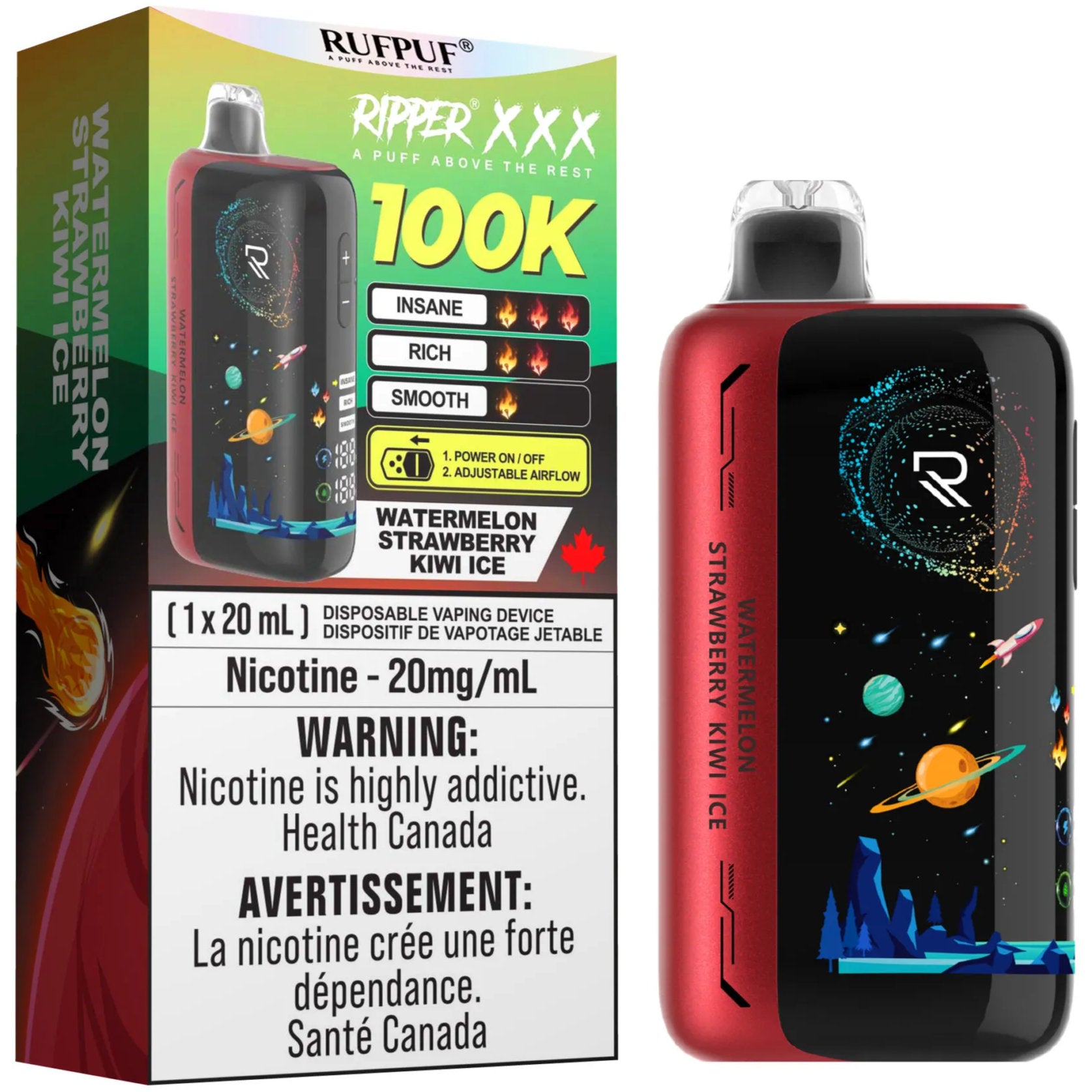 RUFPUF RIPPER XXX 100K Disposable Vape - Watermelon Strawberry Kiwi Ic   Cloud Island Vapour