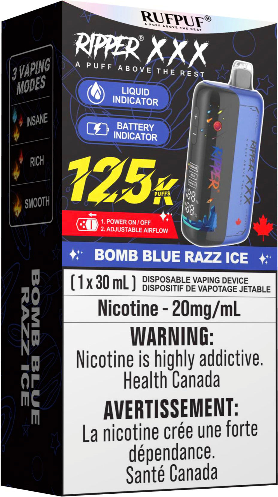 RUFPUF RIPPER XXX 125K Disposable Vape Bomb Blue Razz Ice