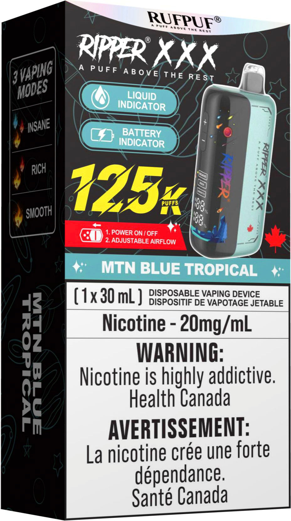 RUFPUF RIPPER XXX 125K Disposable Vape MTN Blue Tropical