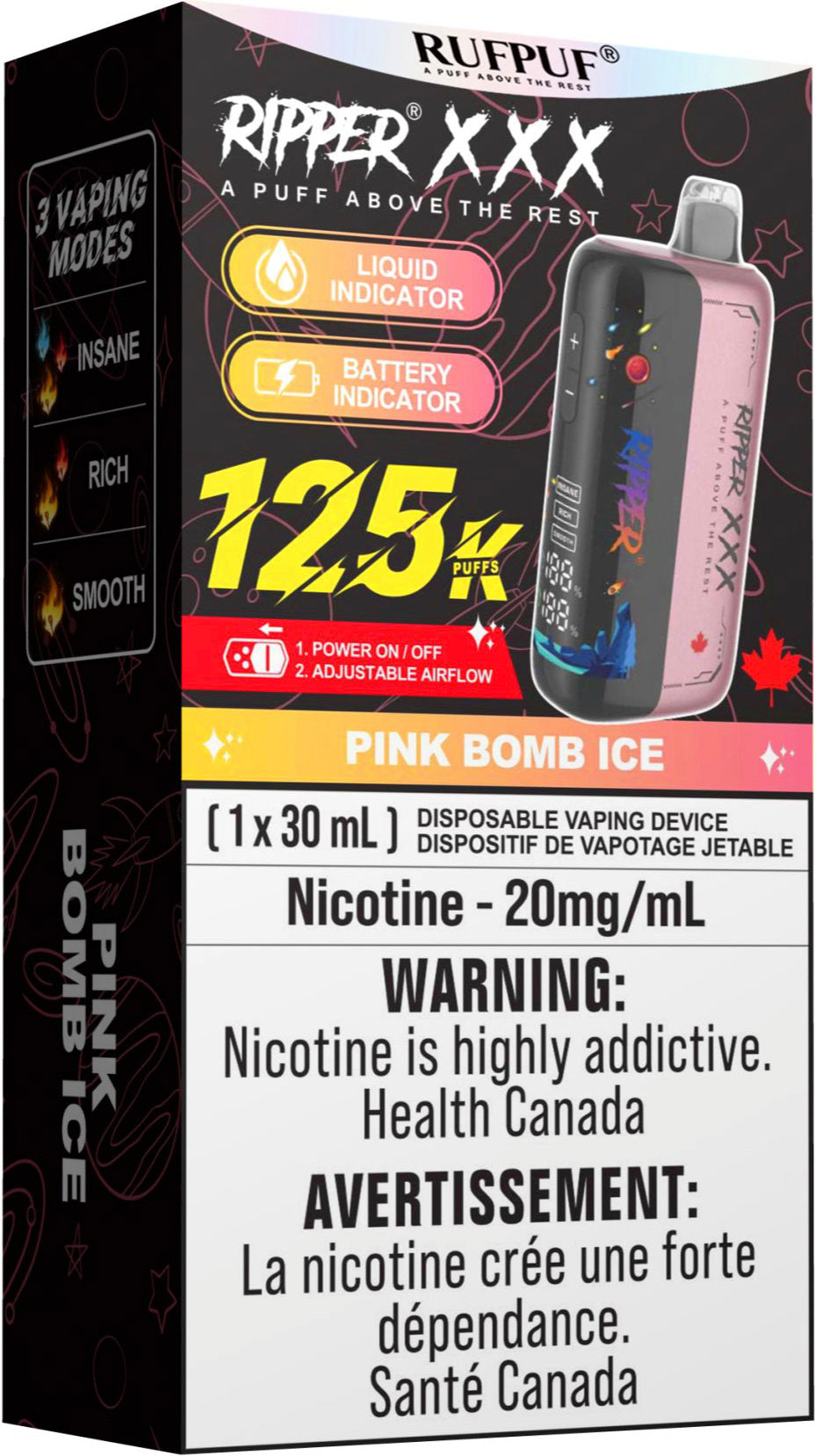 RUFPUF RIPPER XXX 125K Disposable Vape Pink Bomb Ice