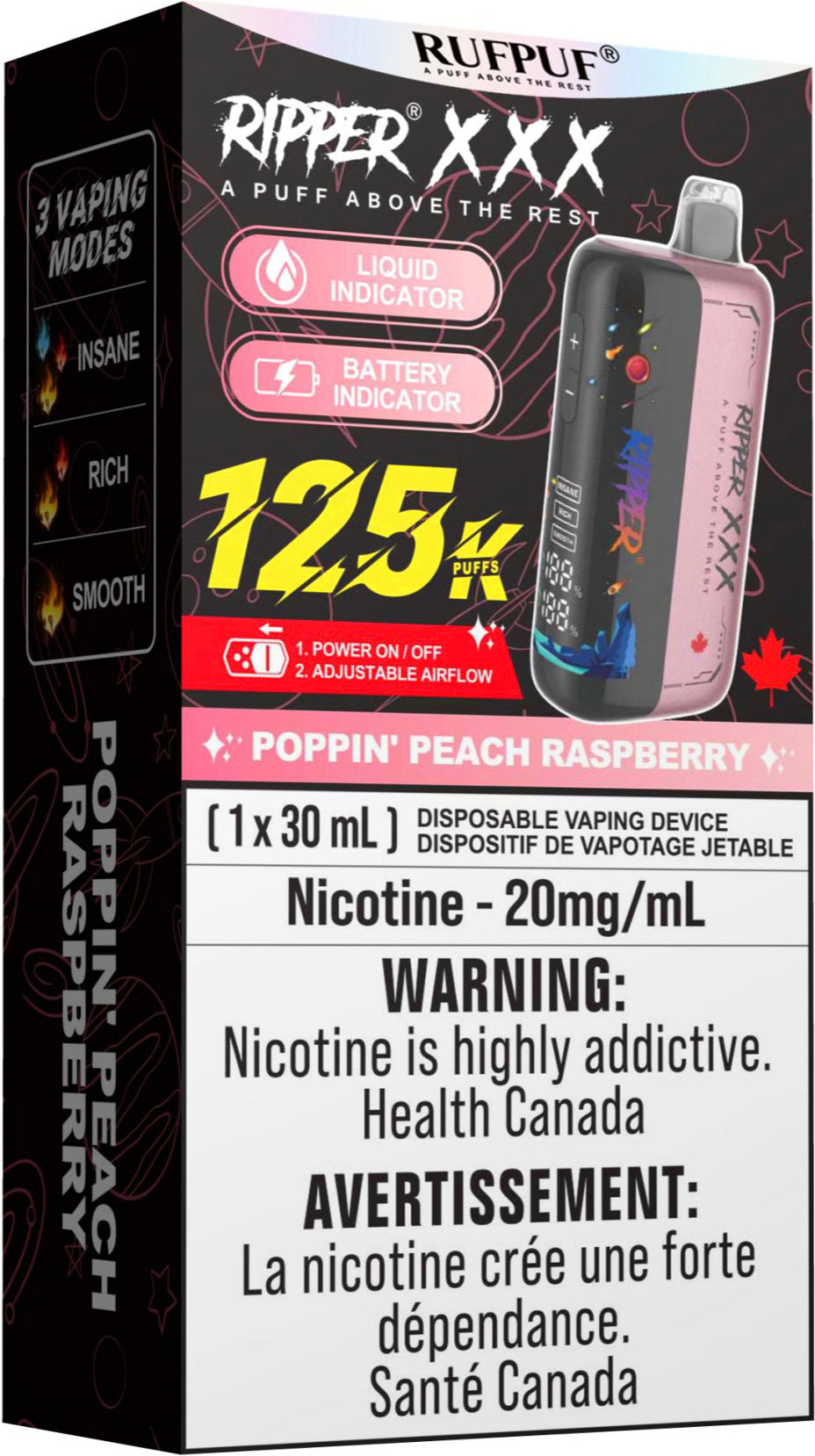 RUFPUF RIPPER XXX 125K Disposable Vape Poppin' Peach Raspberry