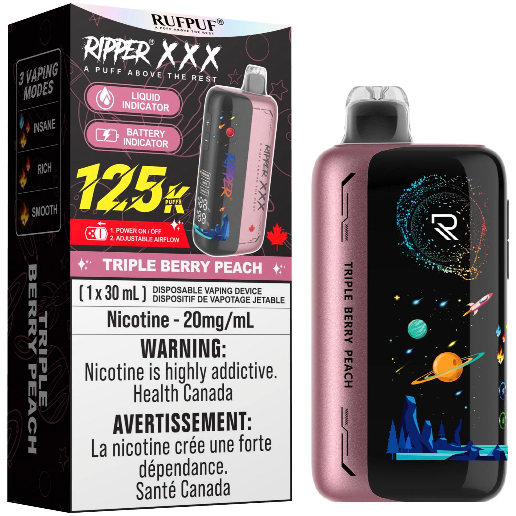 RUFPUF RIPPER XXX 125K Disposable Vape - Triple Berry Peach Cloud Island Vapour RUFPUF RIPPER XXX 125K Disposable Vape - Triple Berry Peach Cloud Island Vapour