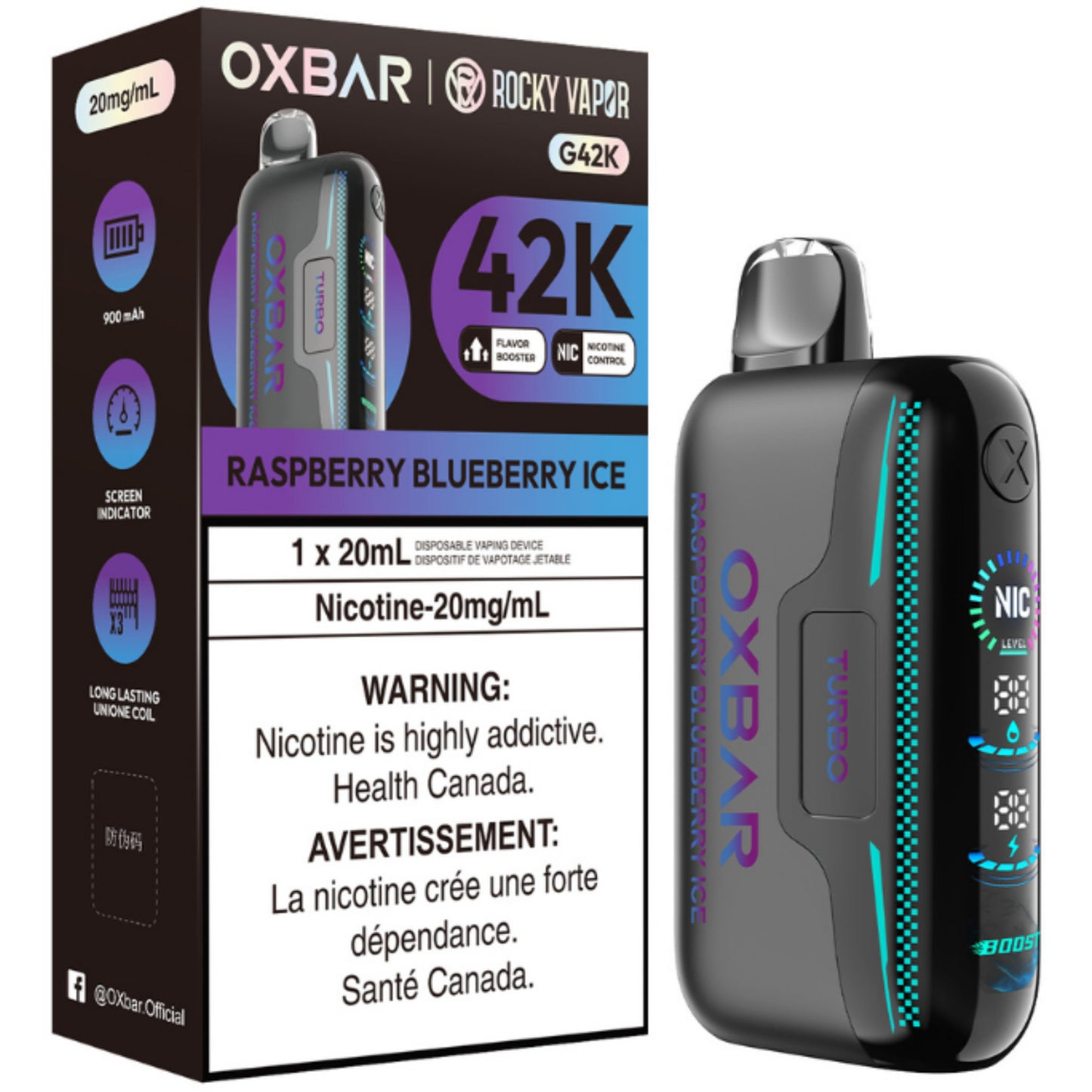 Raspberry Blueberry Ice ROCKY VAPOR OXBAR G42K