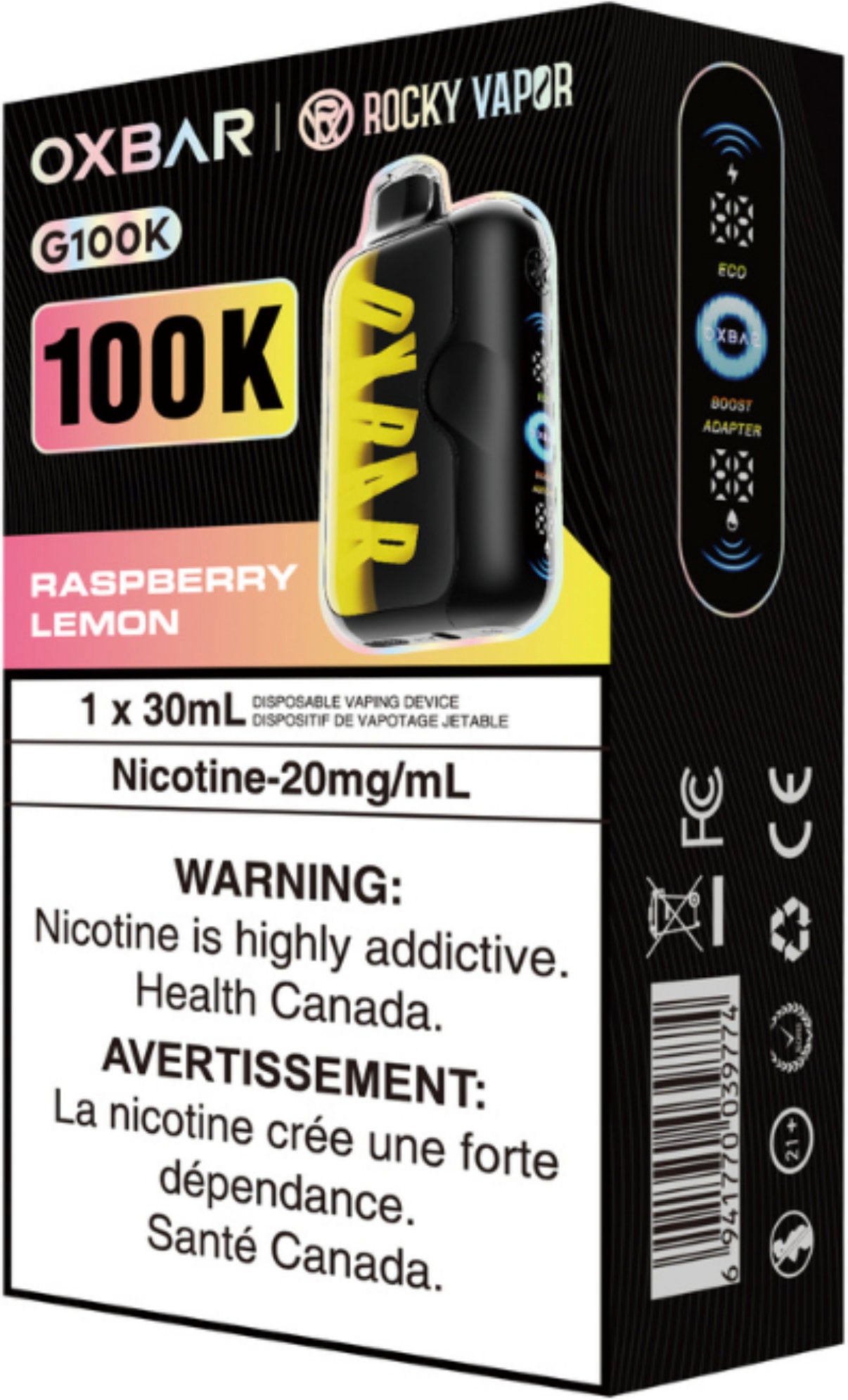 Rocky Vapor Oxbar G100K Disposable Raspberry Lemon