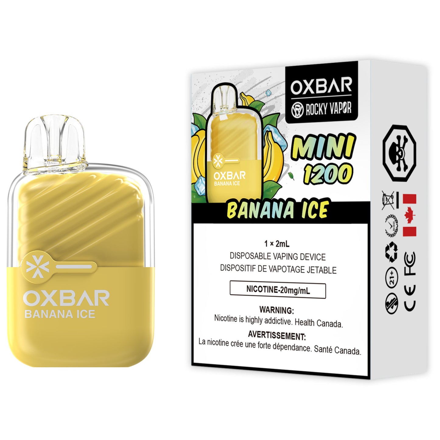 Rocky Vapor Oxbar Mini 1200 Disposable Vape Banana Ice