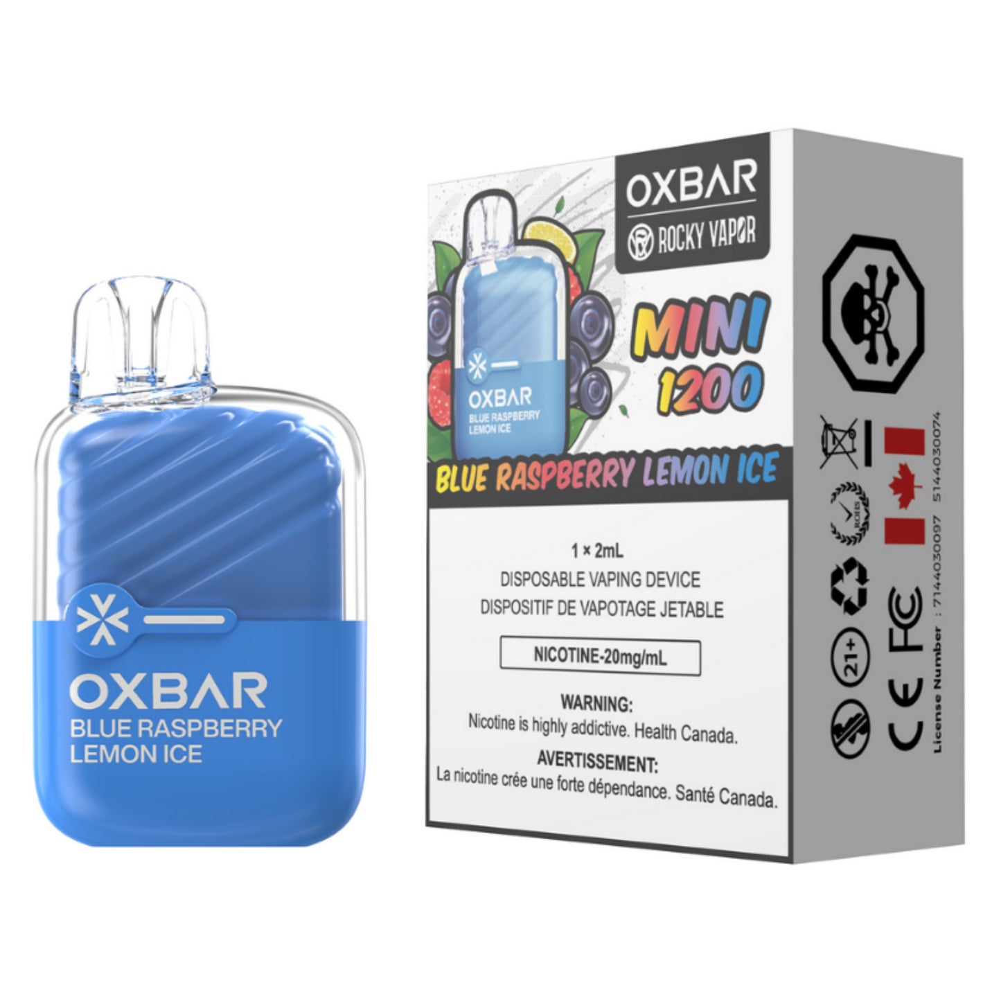 Rocky Vapor Oxbar Mini 1200 Disposable Vape Blue Raspberry Lemon Ice