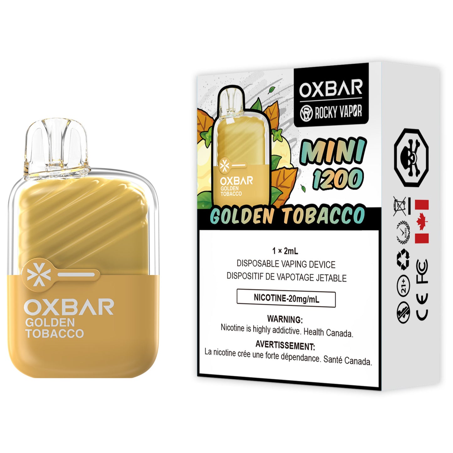 Rocky Vapor Oxbar Mini 1200 Disposable Vape Golden Tobacco