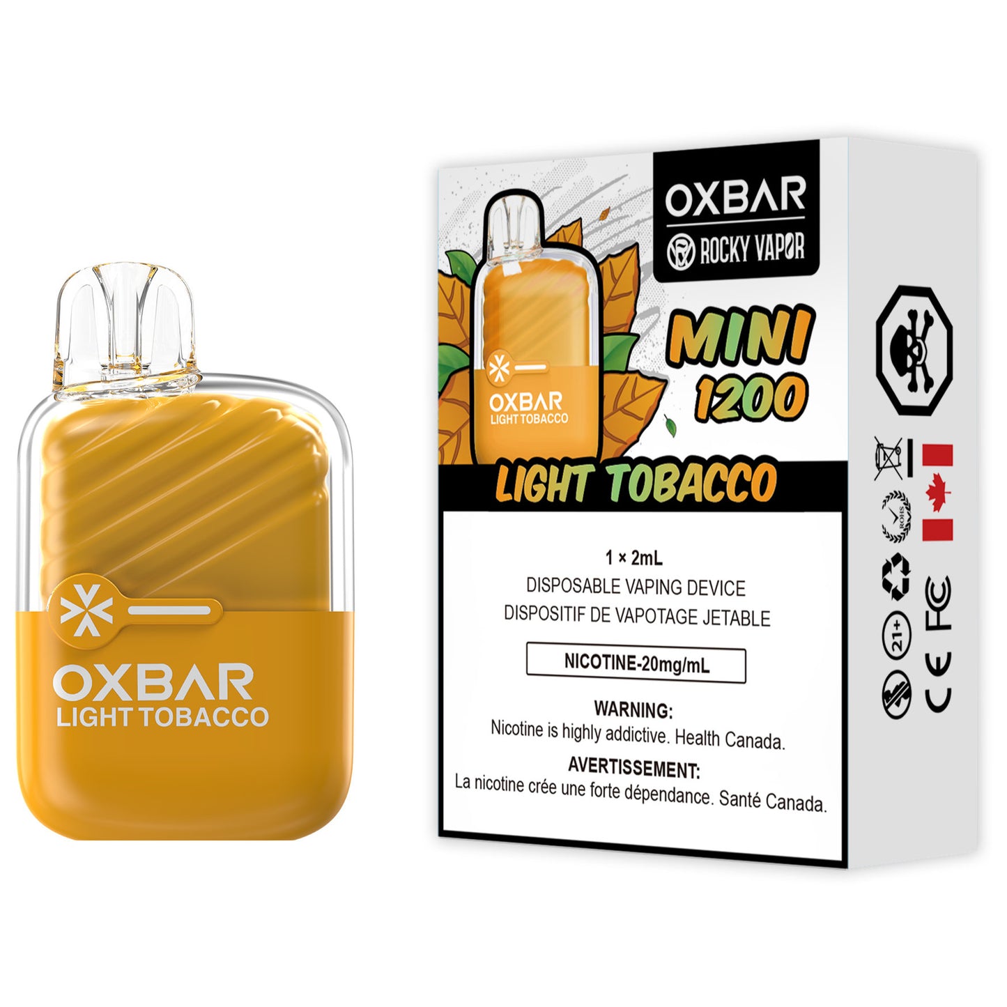 Rocky Vapor Oxbar Mini 1200 Disposable Vape Light Tobacco