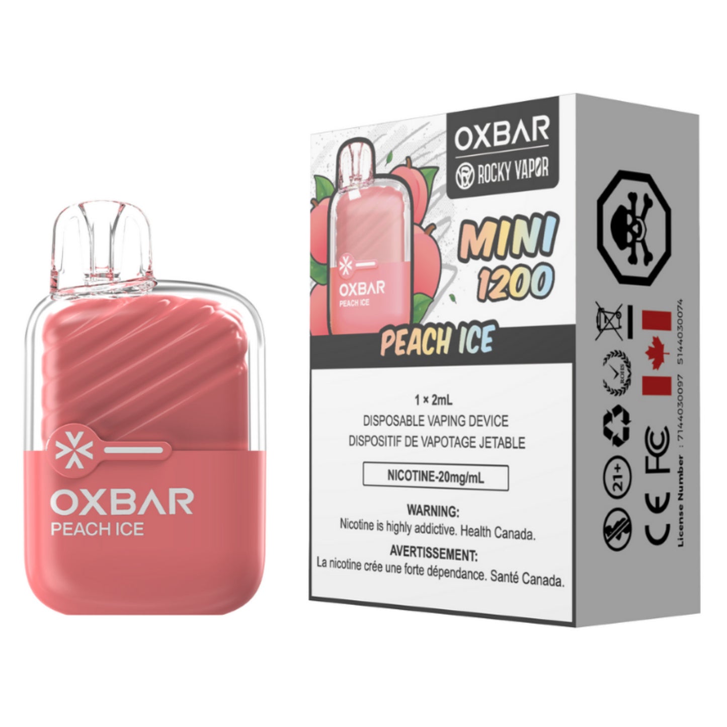 Rocky Vapor Oxbar Mini 1200 Disposable Vape Peach Ice