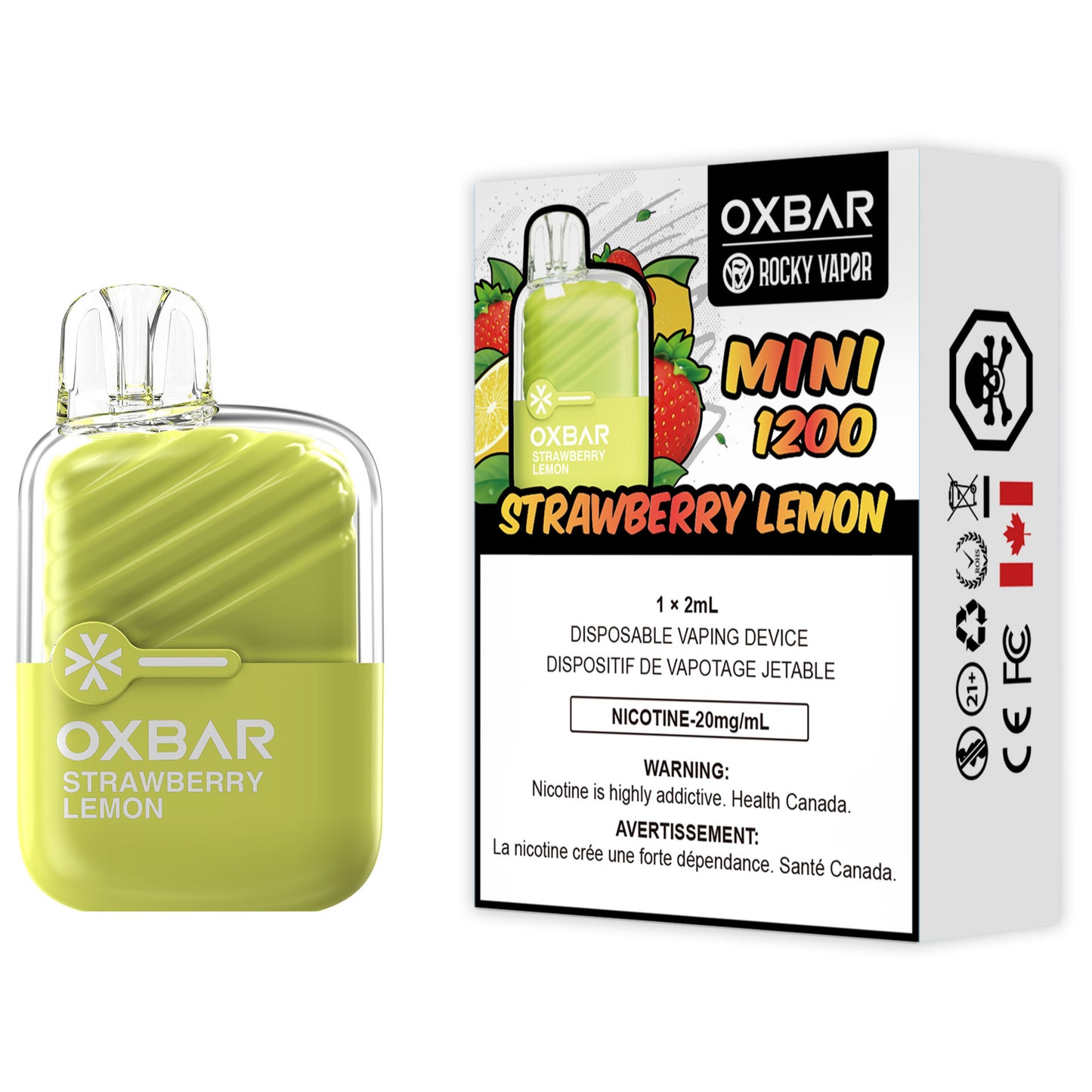 Rocky Vapor Oxbar Mini 1200 Disposable Vape Strawberry Lemon