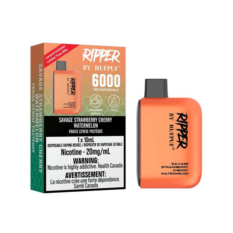 Rufpuf Ripper 6000 Disposable Vape flavour Savage Strawberry Cherry Watermelon