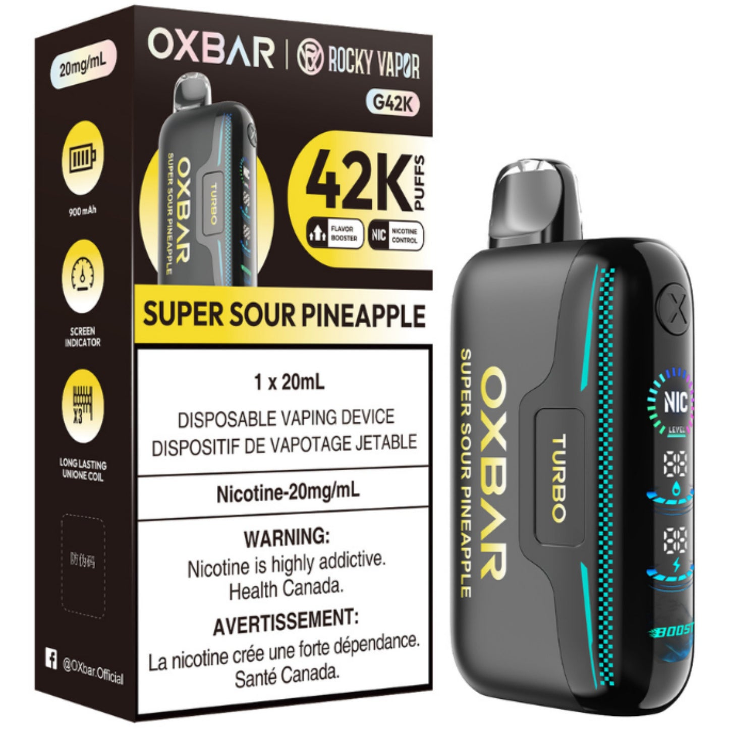 Super Sour Pineapple ROCKY VAPOR OXBAR G42K