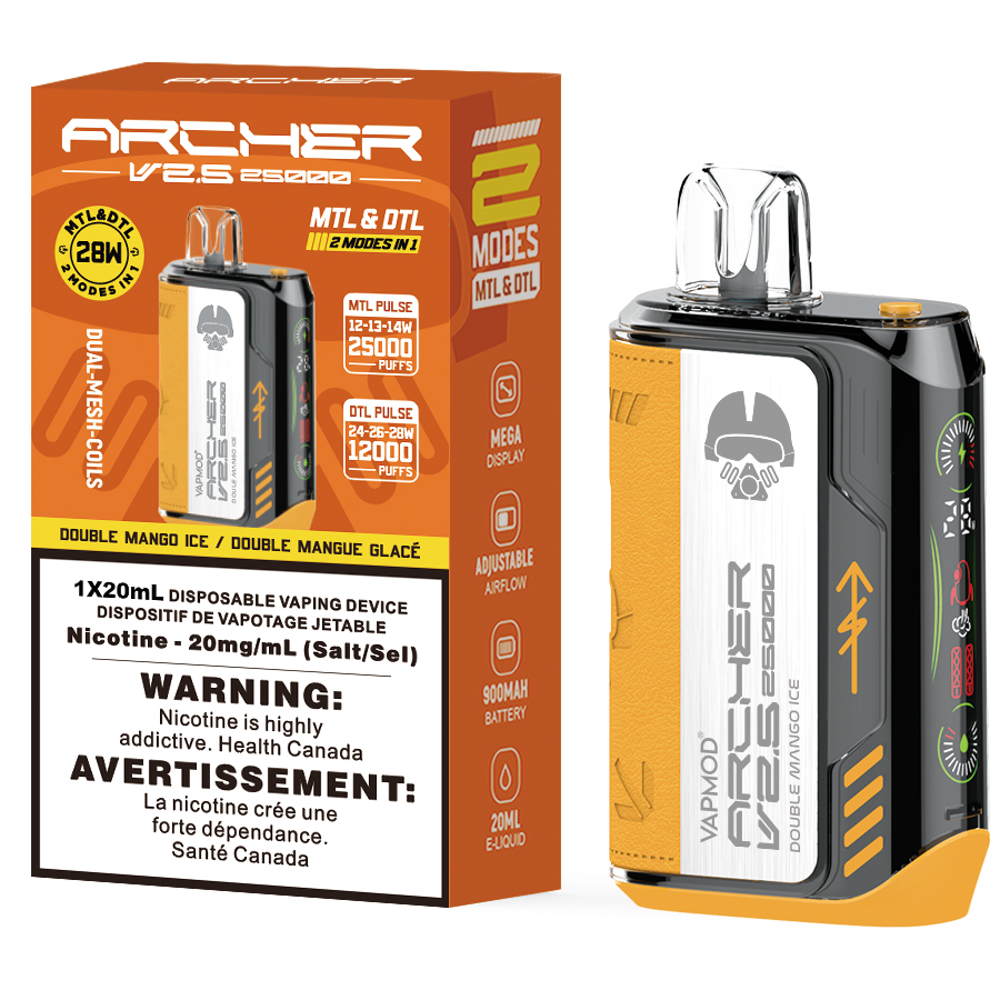 VAPMOD ARCHER V2.5 25000 Disposable Vape - Double Mango Ice Cloud Island Vapour VAPMOD ARCHER V2.5 25000 Disposable Vape - Double Mango Ice Cloud Island Vapour