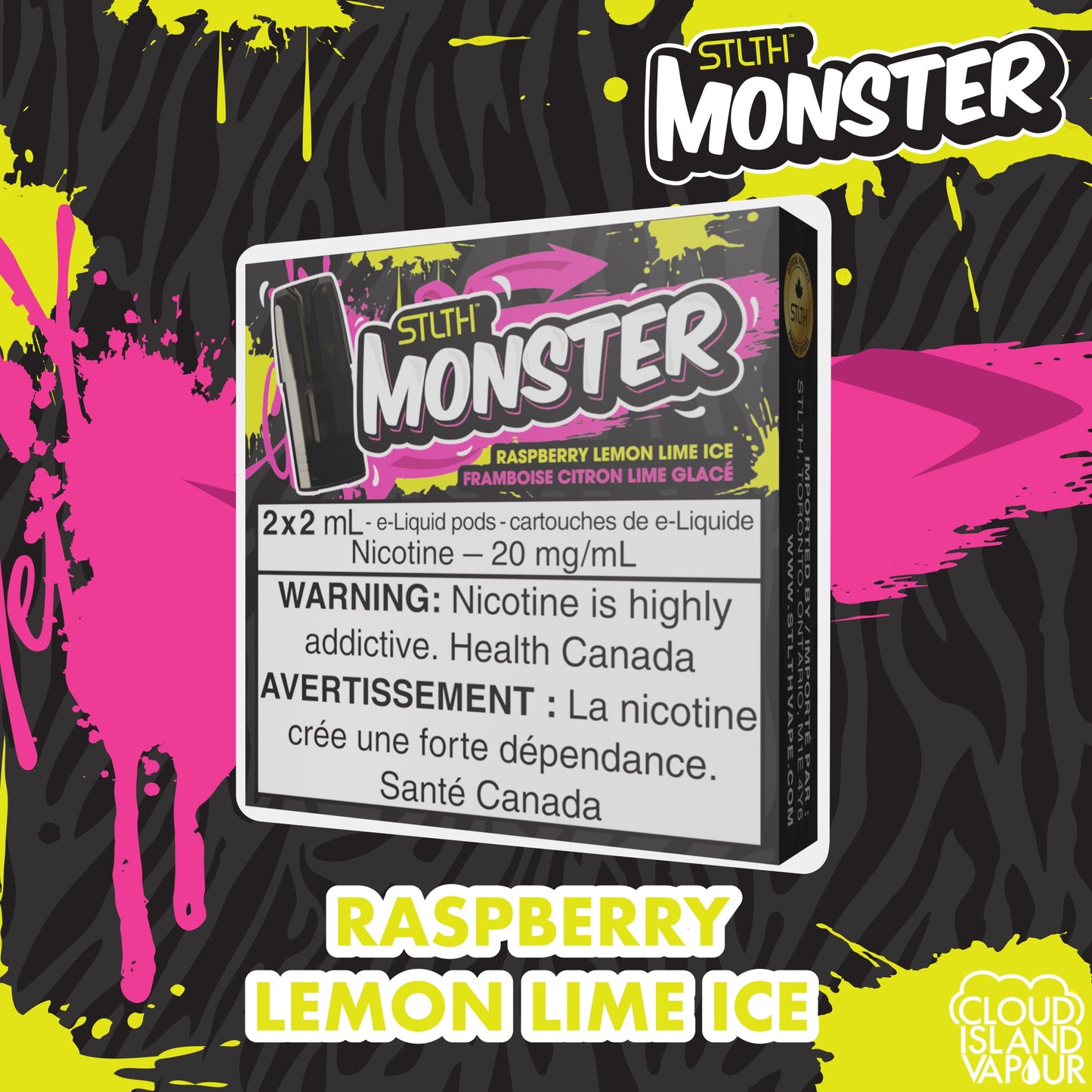 STLTH Monster Pod Package flavour Raspberry Lemon Lime Ice