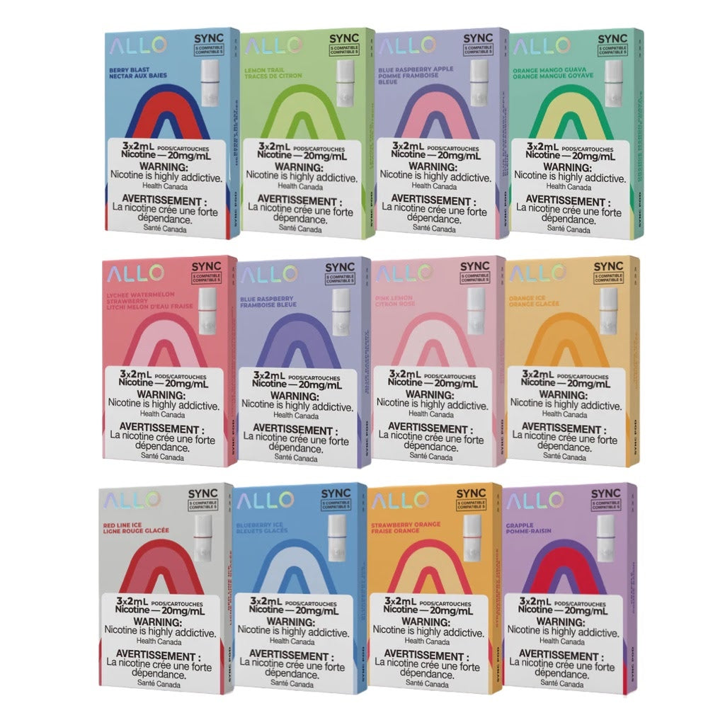 ALLO Sync vape Pods packages 3 Pods per pack in 12 flavours